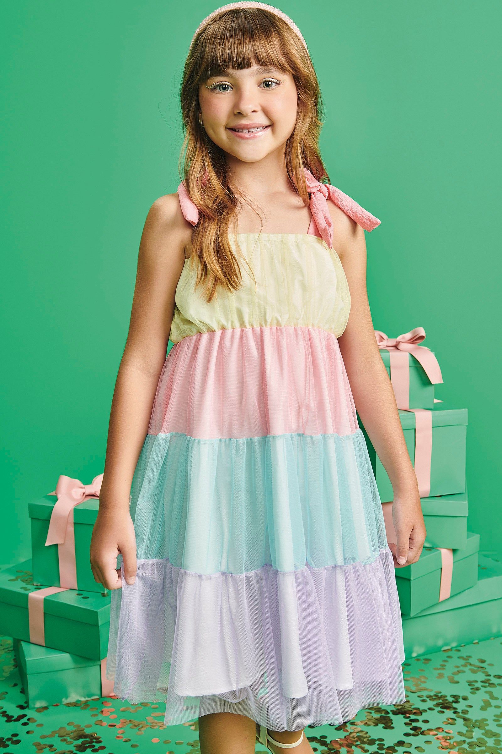 Vestido Infantil Kukie Verão Tule Colorido