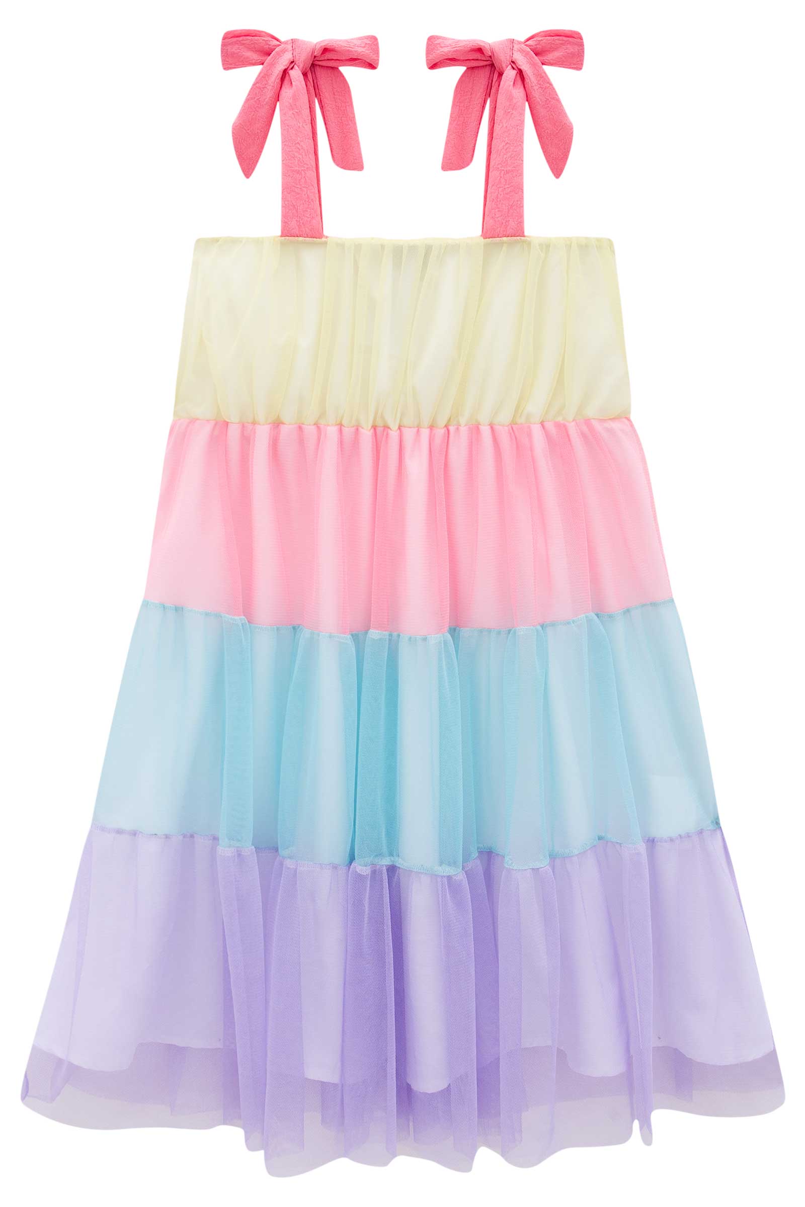 Vestido Infantil Kukie Verão Tule Colorido