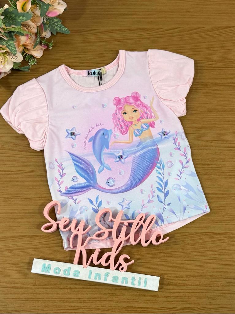 Blusa Infantil Kukie Verão Sereia Rosa