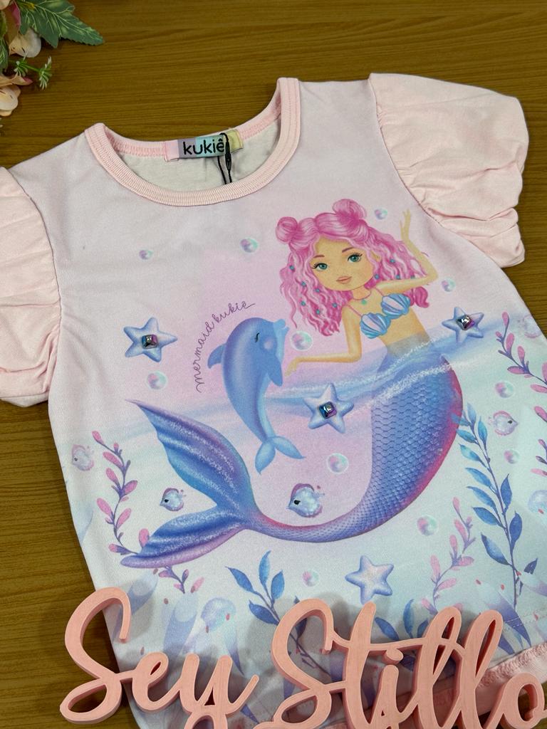 Blusa Infantil Kukie Verão Sereia Rosa