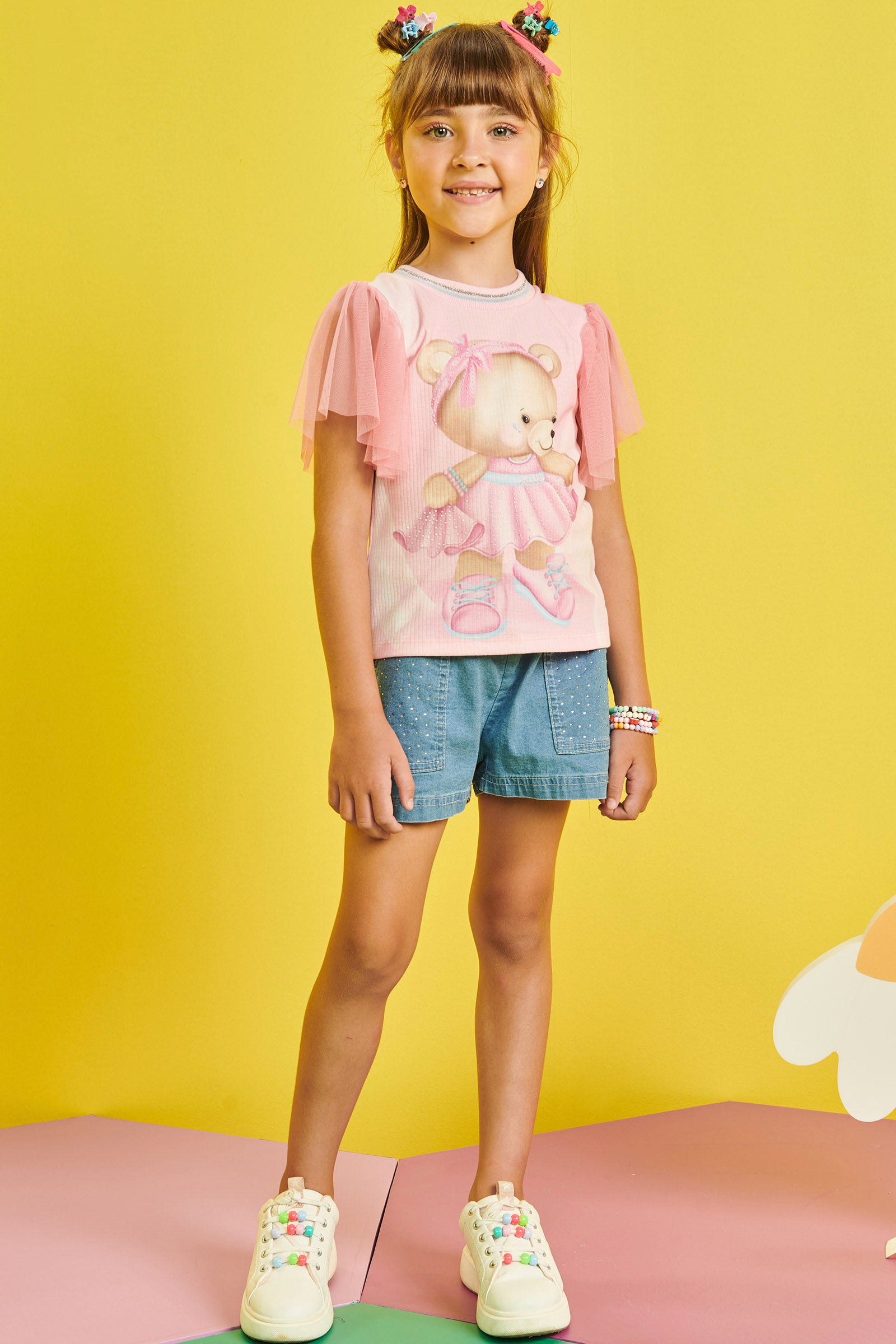 Blusa Infantil Kukie Verão Ursinha Rosa