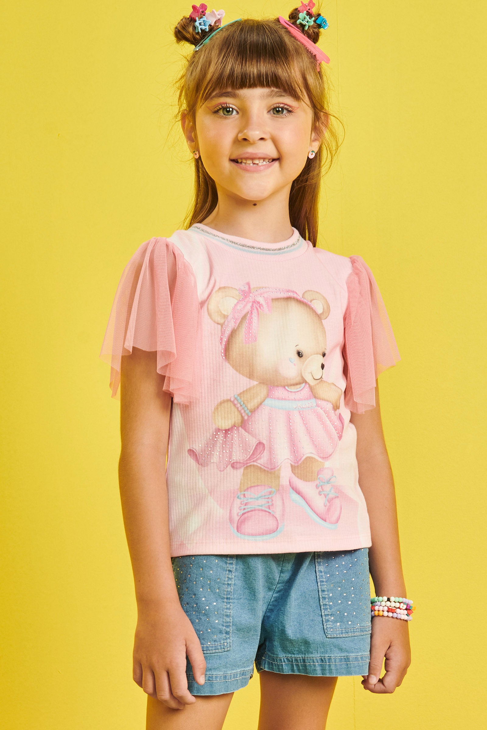 Blusa Infantil Kukie Verão Ursinha Rosa