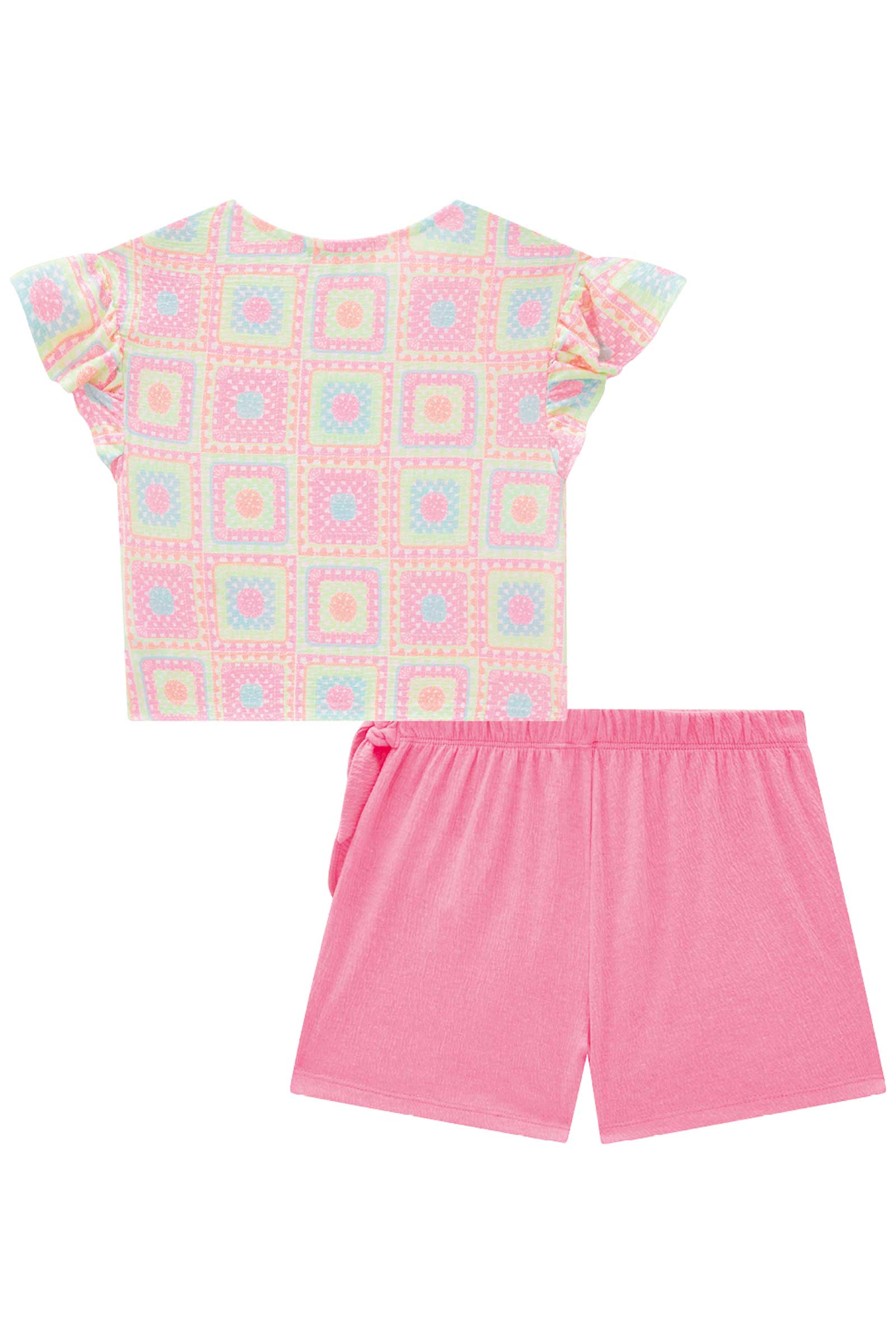 Conjunto Infantil Kukie Verão Com Shorts Saia e Blusa Crochê 3D