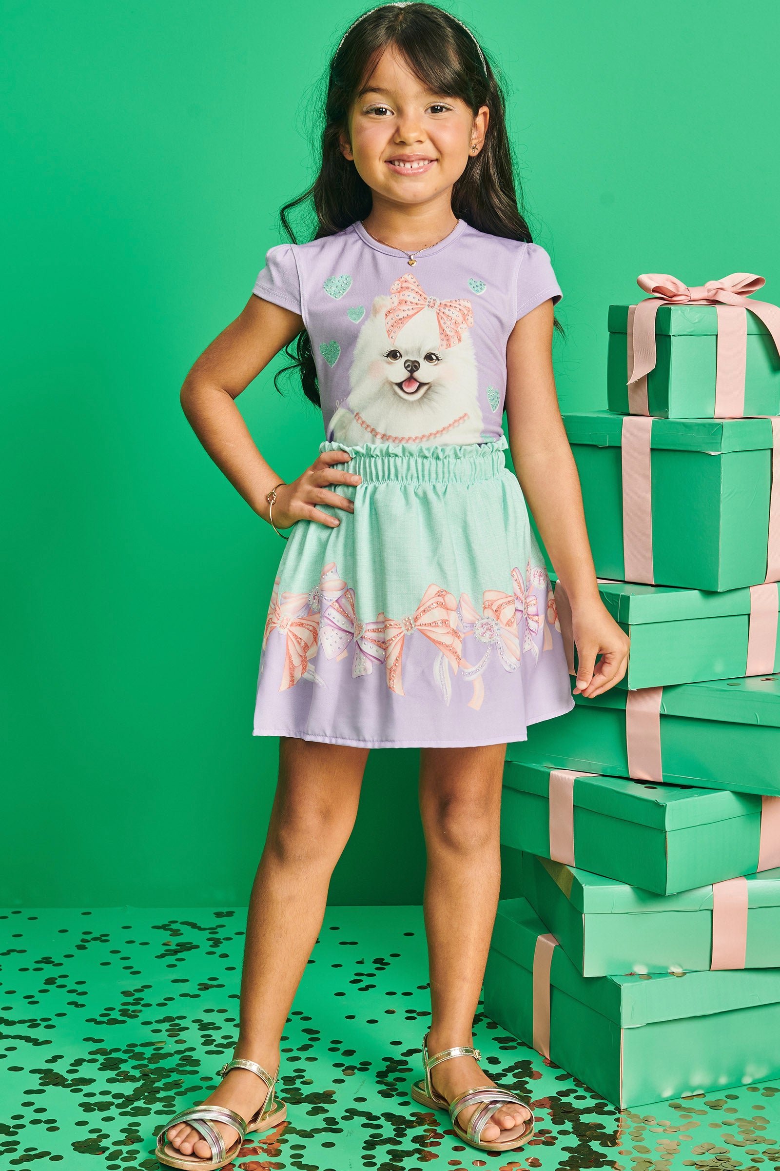Conjunto Infantil Kukie Verão Com Saia e Blusa Cachorrinho