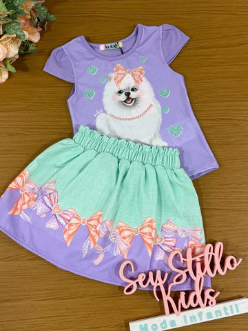 Conjunto Infantil Kukie Verão Com Saia e Blusa Cachorrinho