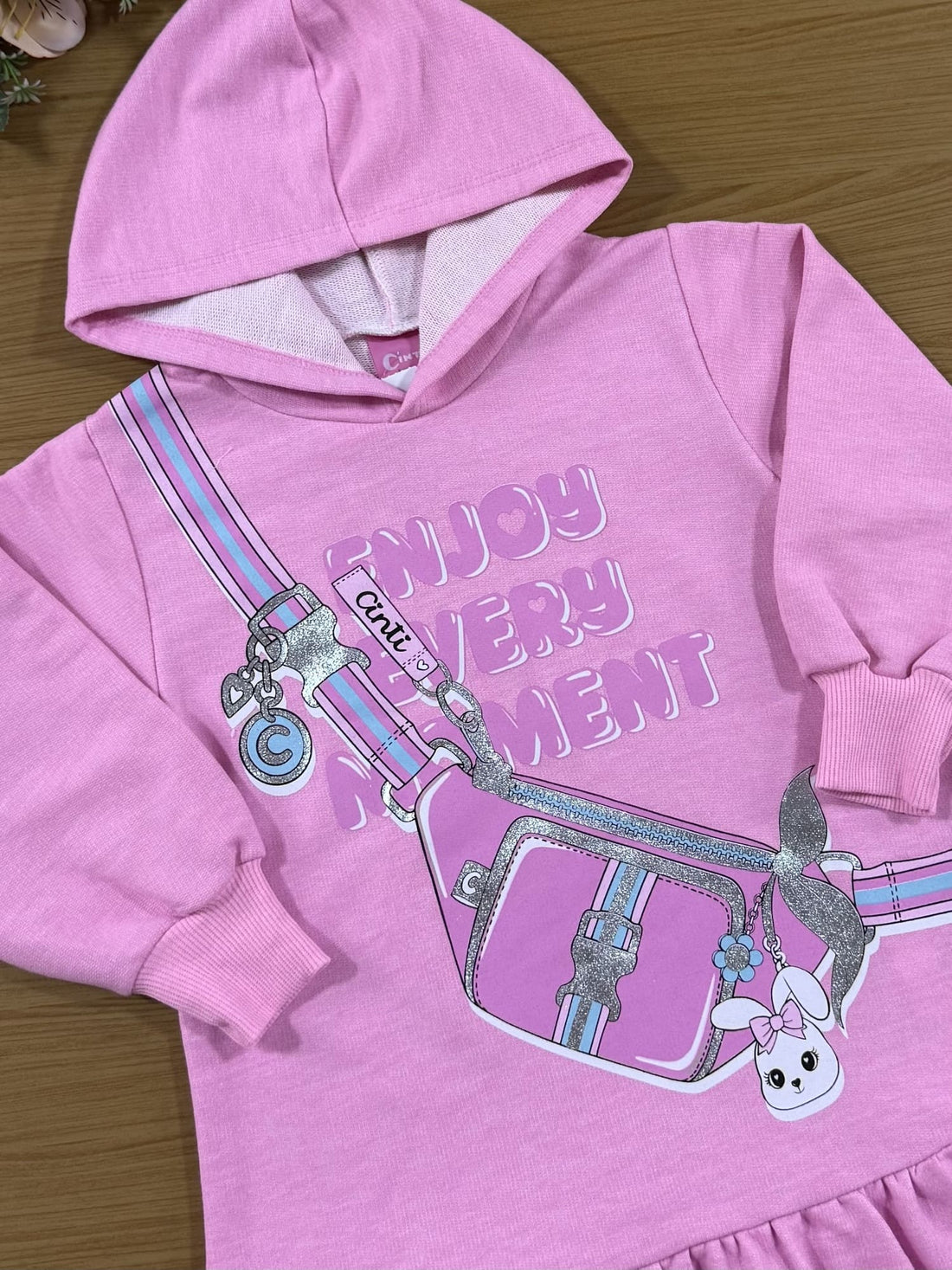 Vestido Infantil Cinti Inverno Rosa Bolsinha Coelhinha