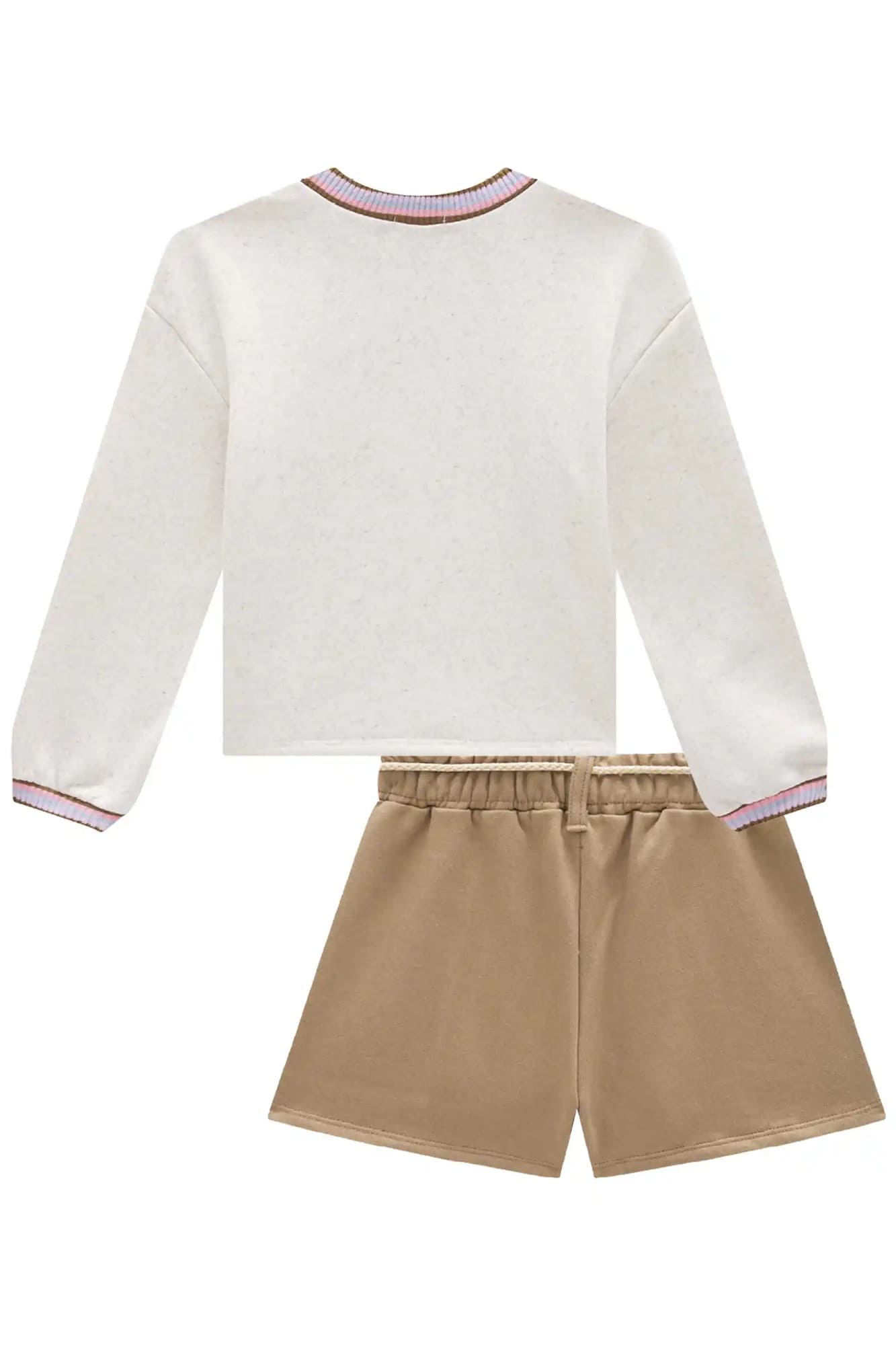 Conjunto Infantil Kukiê Inverno com Shorts Marrom Ursinho e Blusa Manga Longa Happy