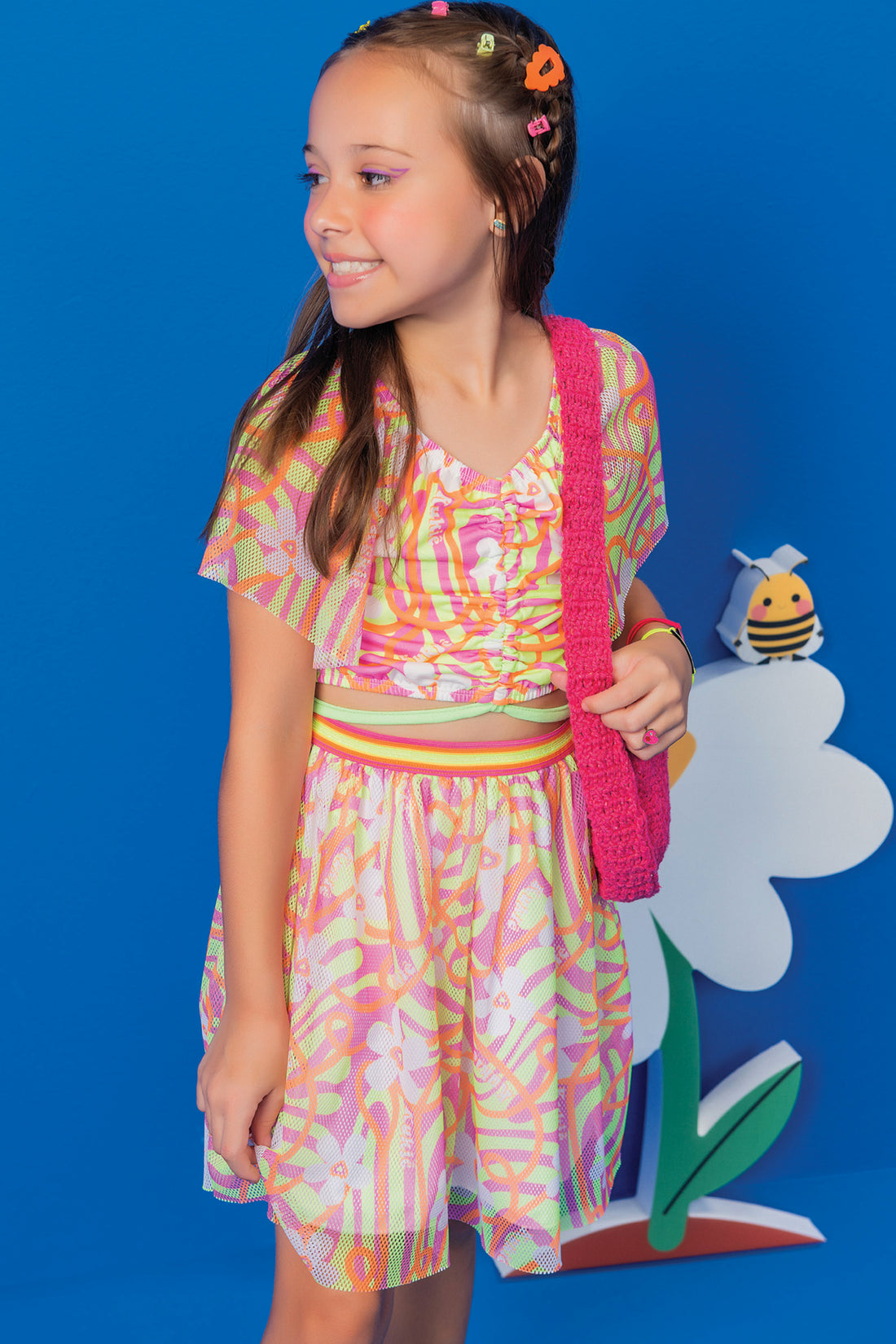 Conjunto Infantil Kukie Verão Com Saia e Blusa Colorida