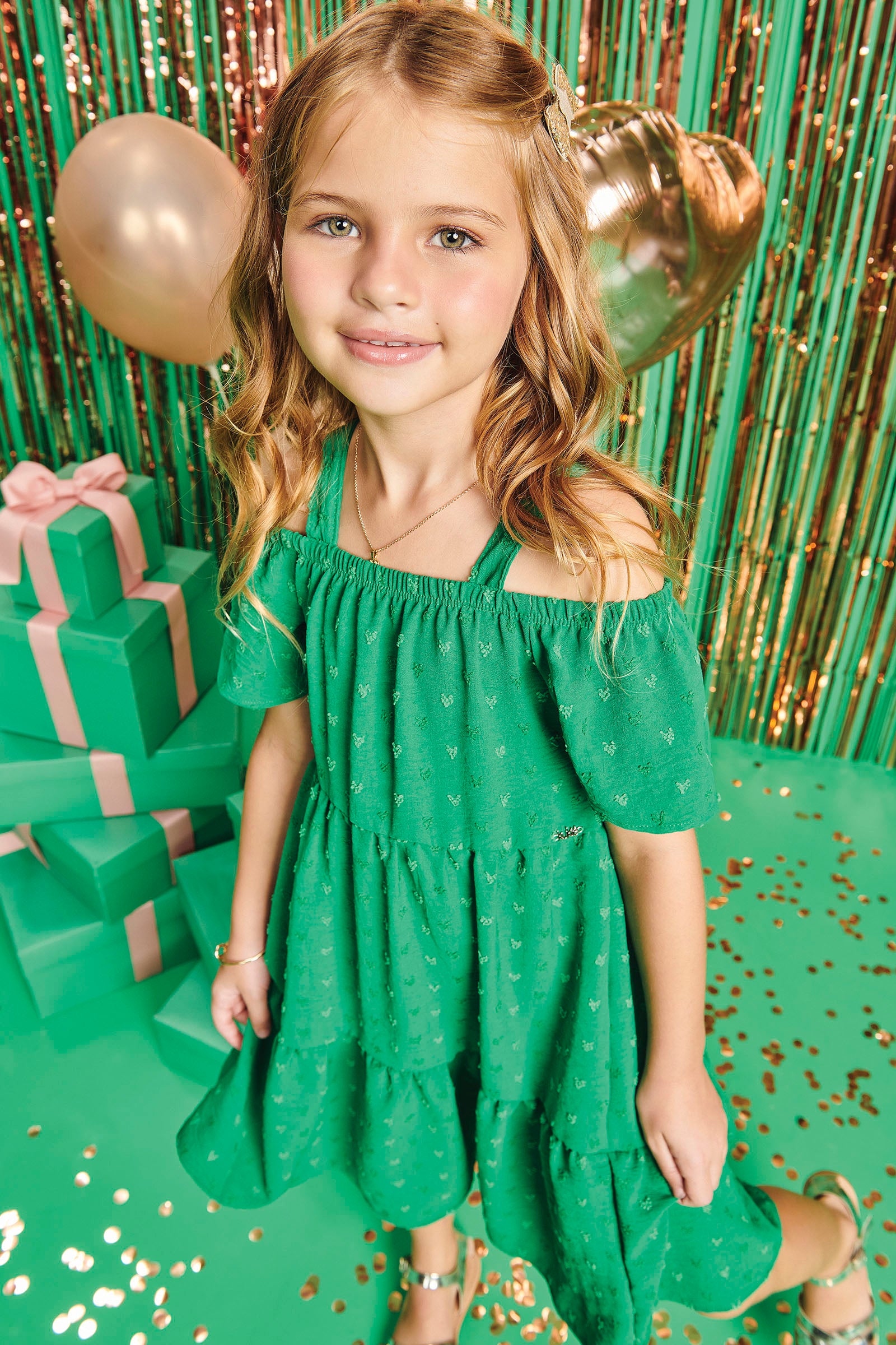 Vestido Infantil Kukie Verão Verde Natal