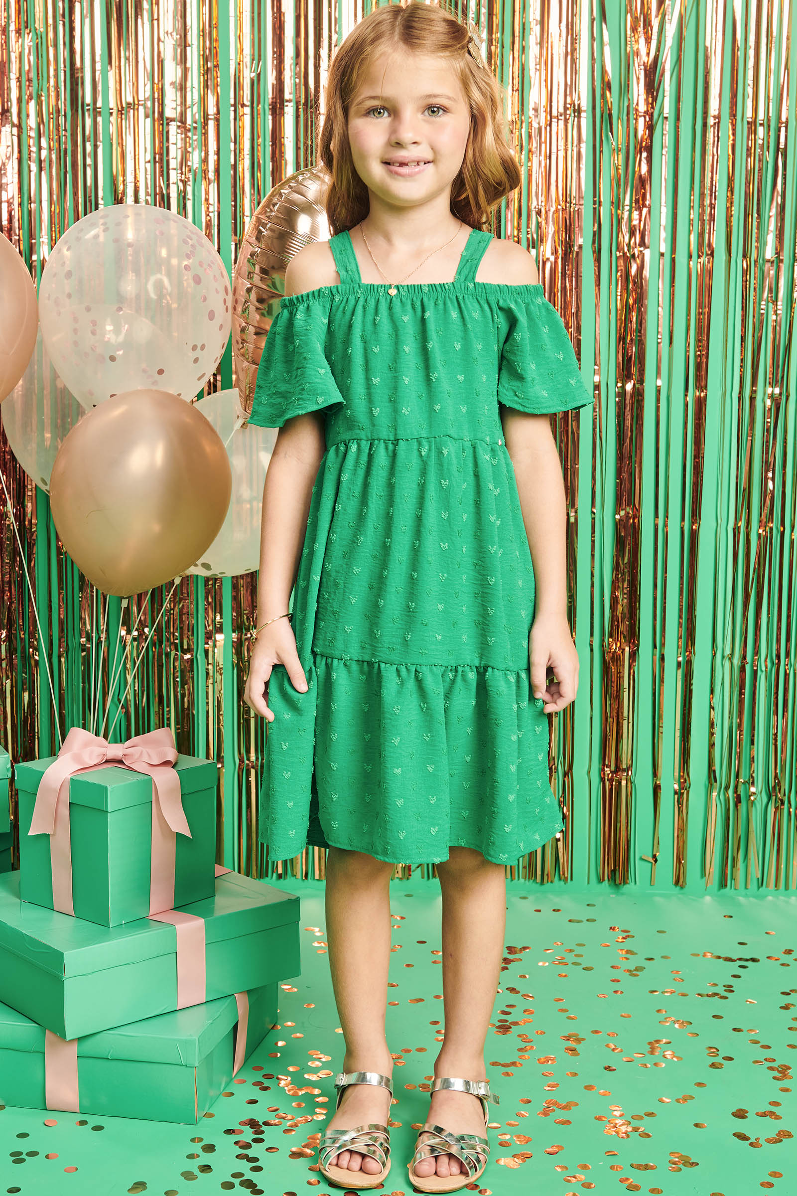 Vestido Infantil Kukie Verão Verde Natal