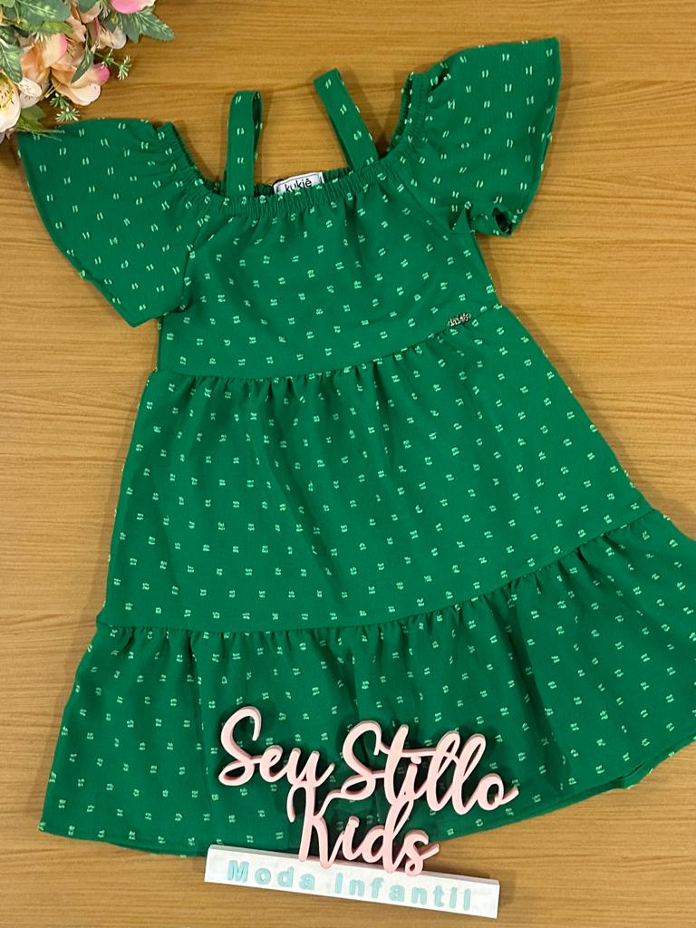 Vestido Infantil Kukie Verão Verde Natal