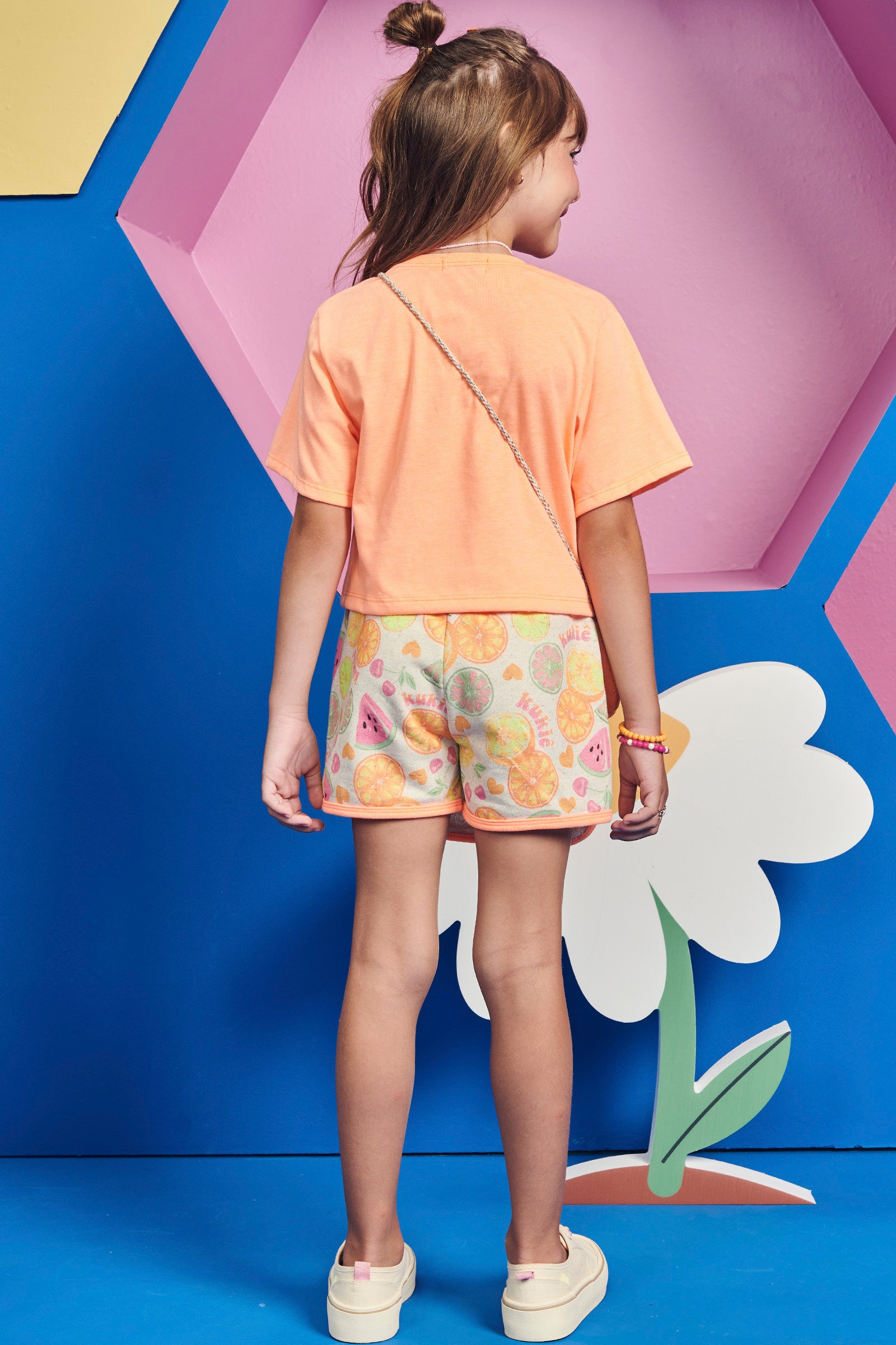 Conjunto Infantil Kukie Verão Com Shorts Saia e Blusa Laranja Summer