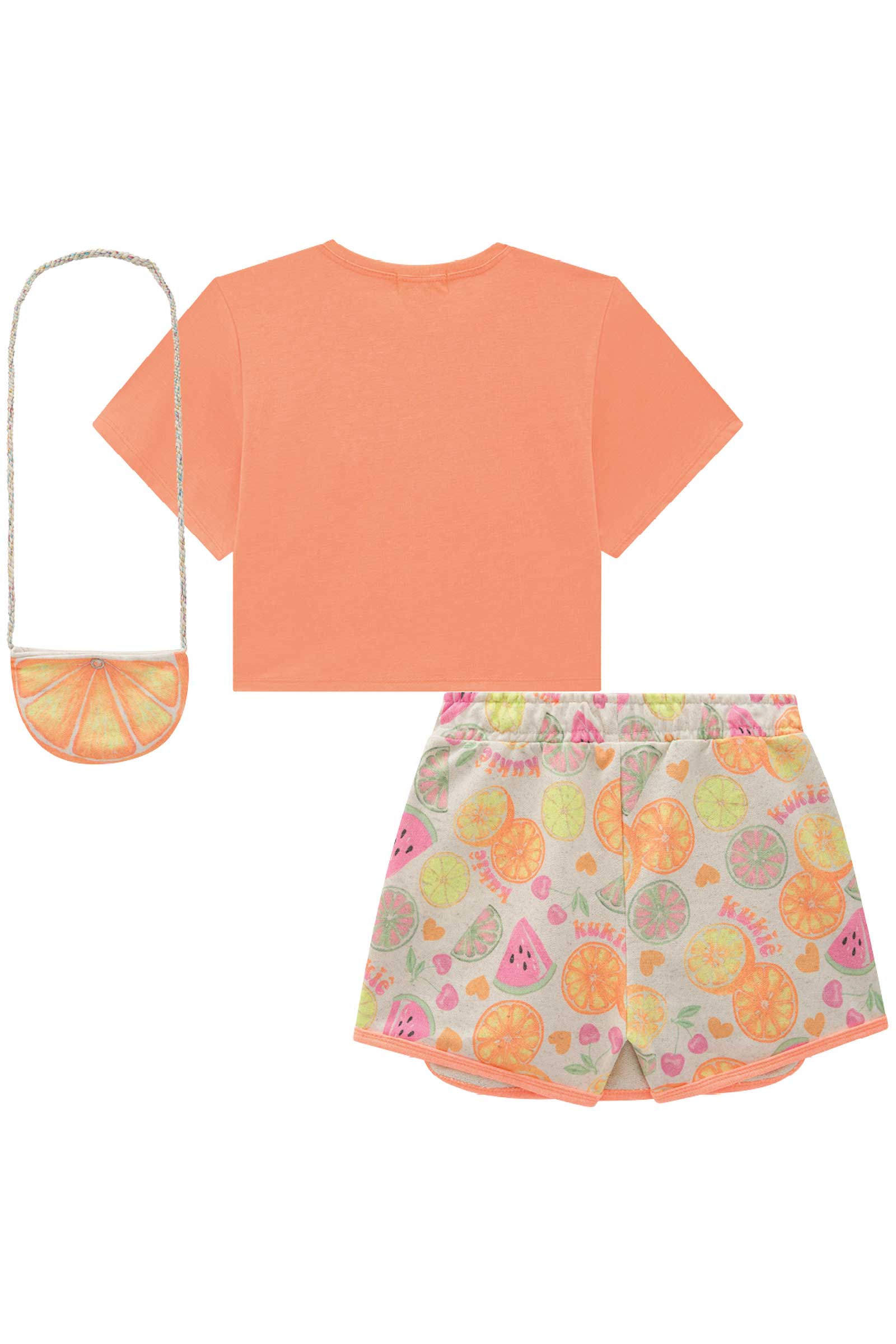 Conjunto Infantil Kukie Verão Com Shorts Saia e Blusa Laranja Summer