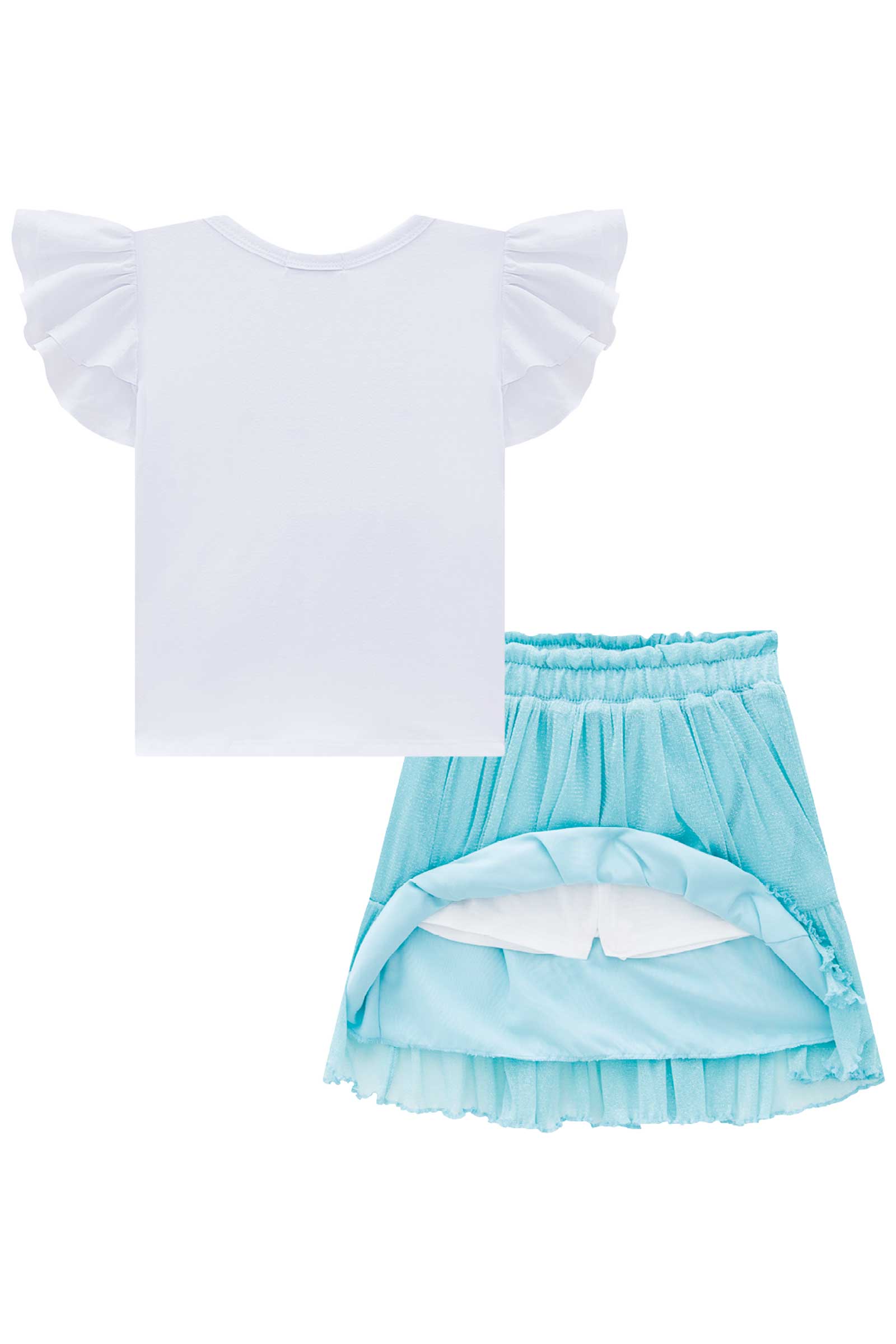Conjunto Infantil Kukie Verão Com Saia e Blusa Gatinha Azul