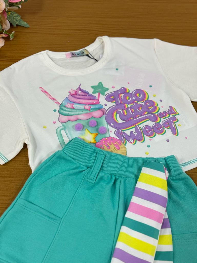 Conjunto Infantil Kukie Verão Com Shorts e Blusa Milk Shake