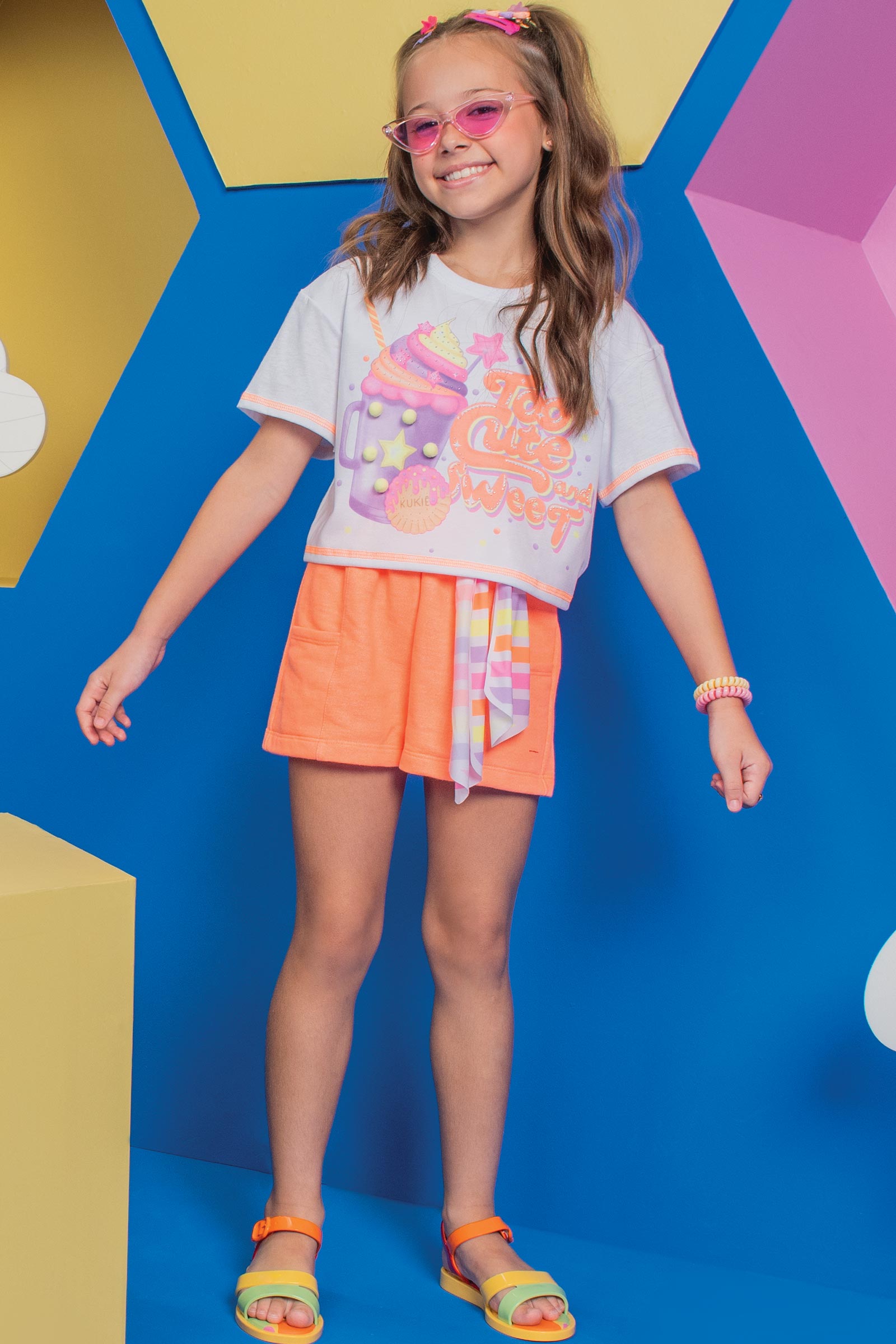Conjunto Infantil Kukie Verão Com Shorts e Blusa Milk Shake