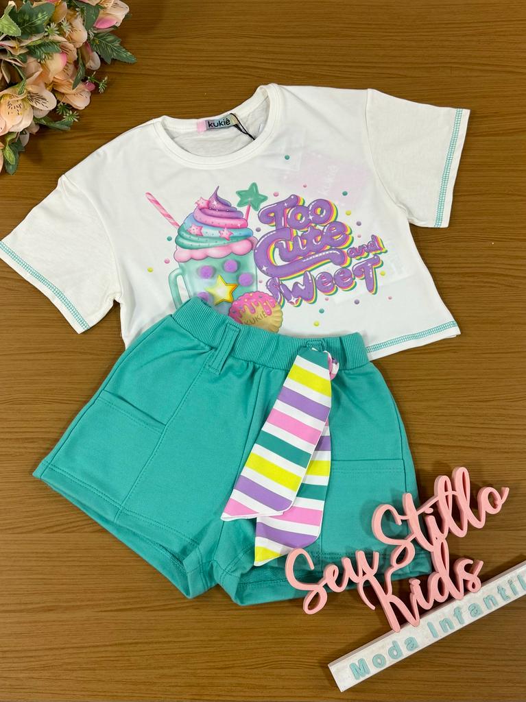 Conjunto Infantil Kukie Verão Com Shorts e Blusa Milk Shake