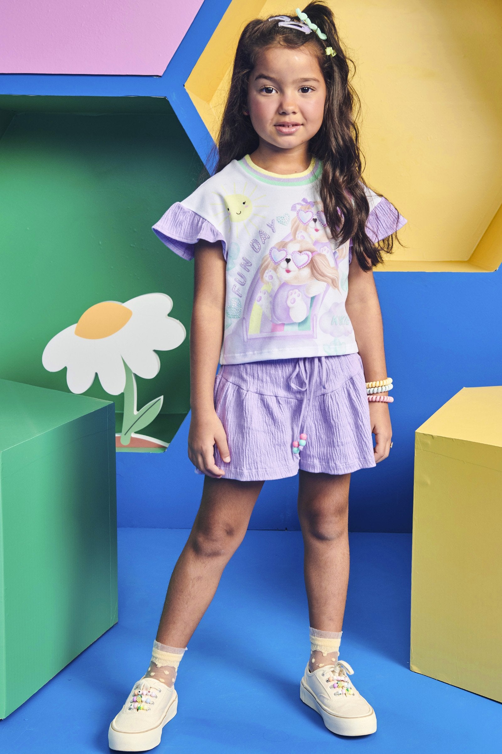 Conjunto Infantil Kukie Verão Com Shorts e Blusa Cachorrinha