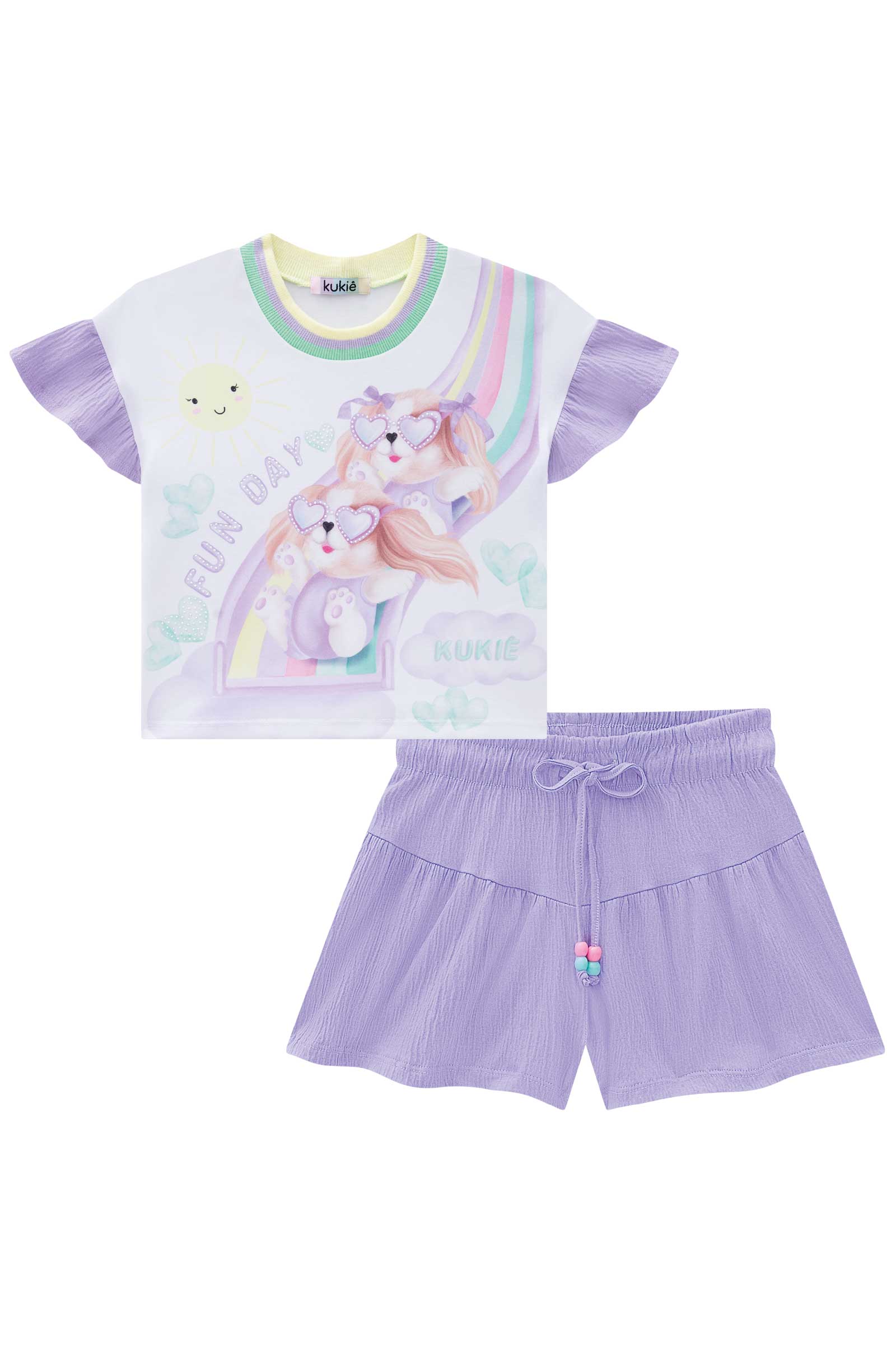 Conjunto Infantil Kukie Verão Com Shorts e Blusa Cachorrinha