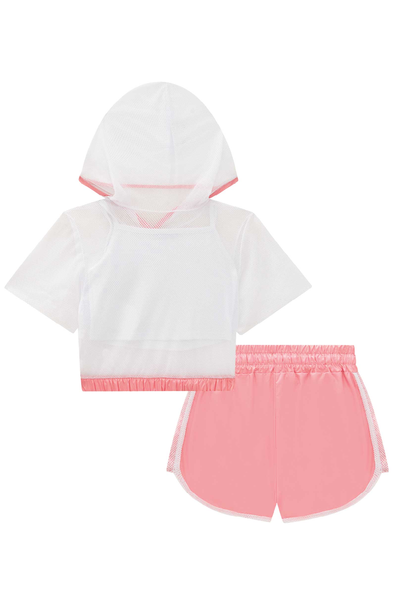 Conjunto Infantil Kukie Verão Com Shorts Blusa Boxy Em Tela e Top Arco-íris Rosa