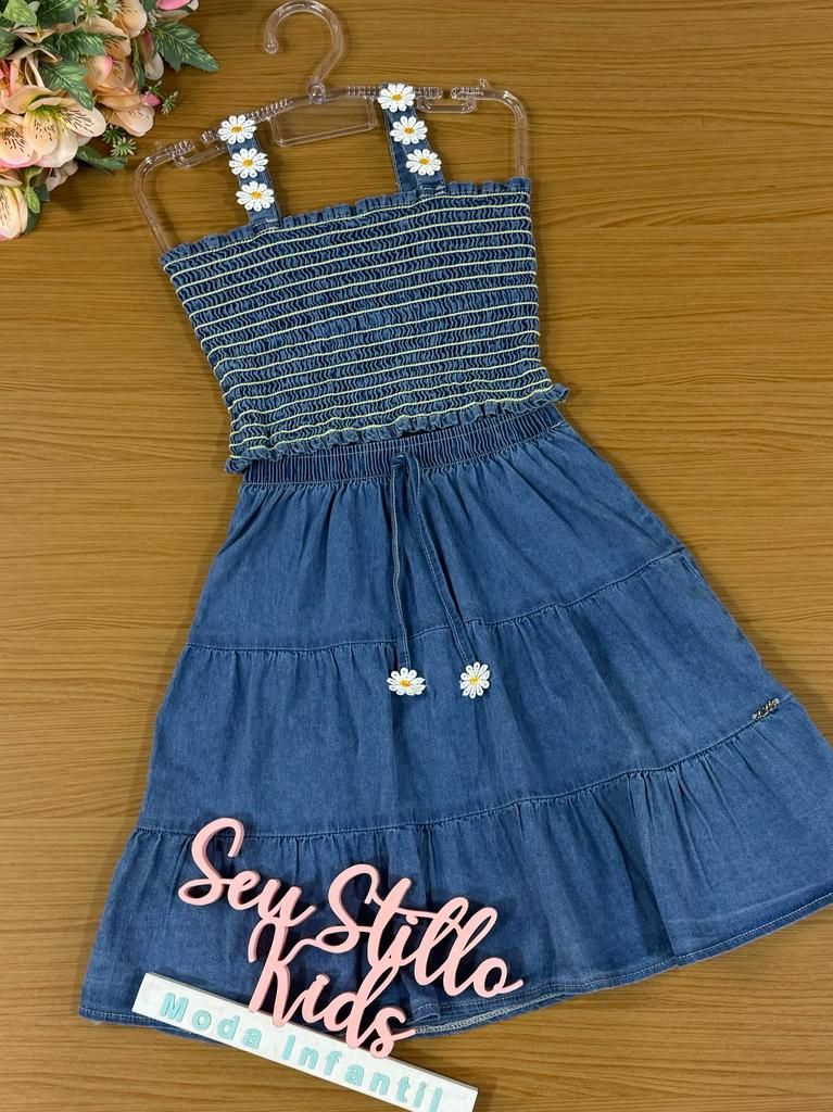 Conjunto Infantil Kukie Verão Com Saia Jeans e Top Margarida