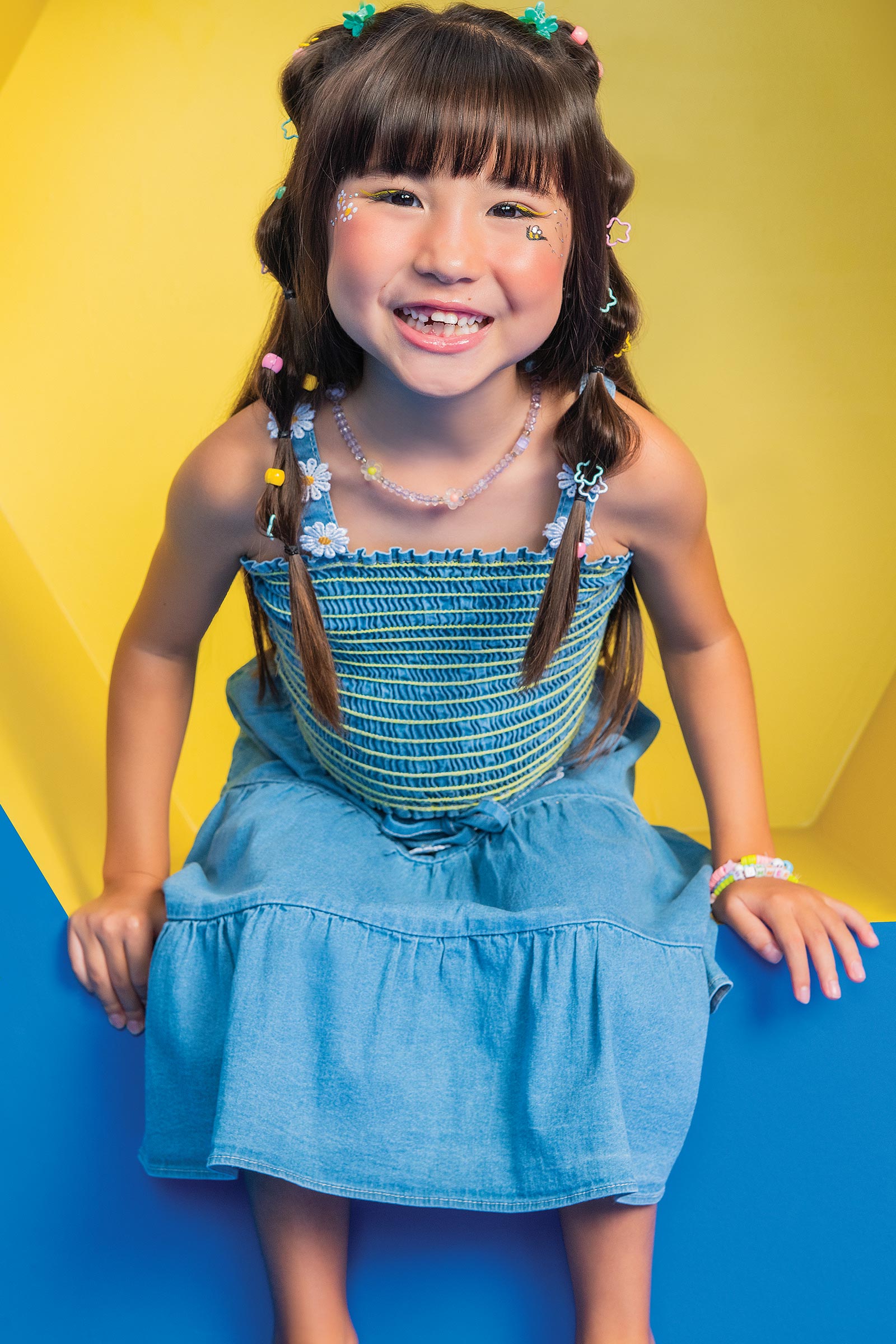 Conjunto Infantil Kukie Verão Com Saia Jeans e Top Margarida