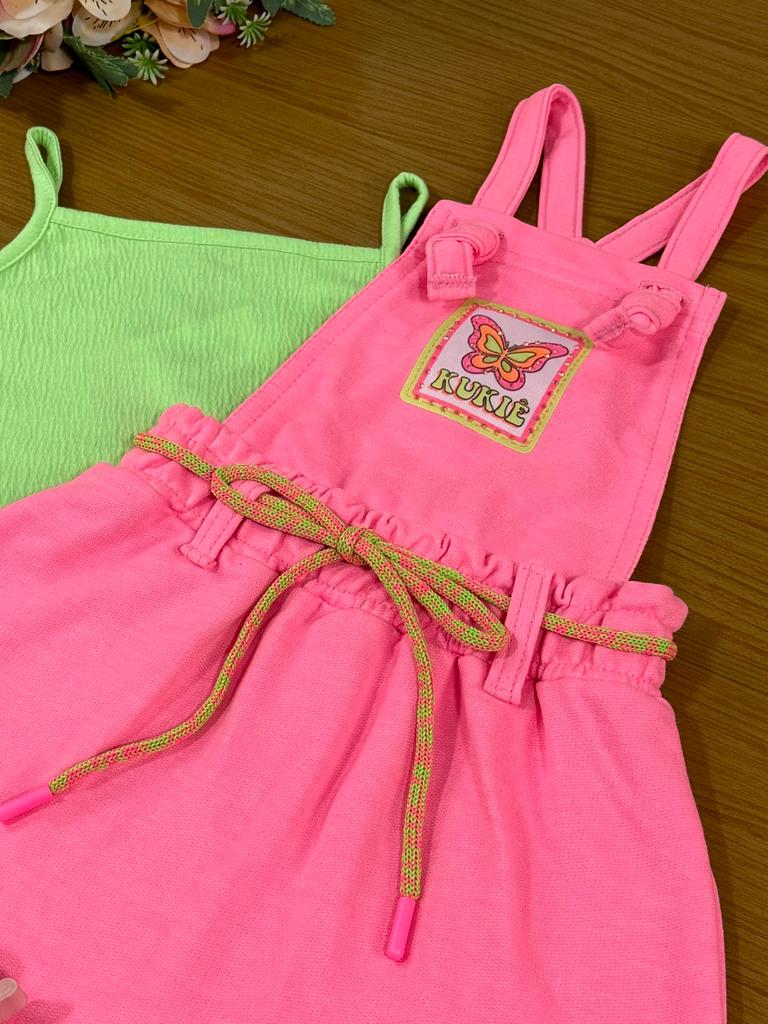 Salopete Infantil Kukie Verão Com Top Borboletas