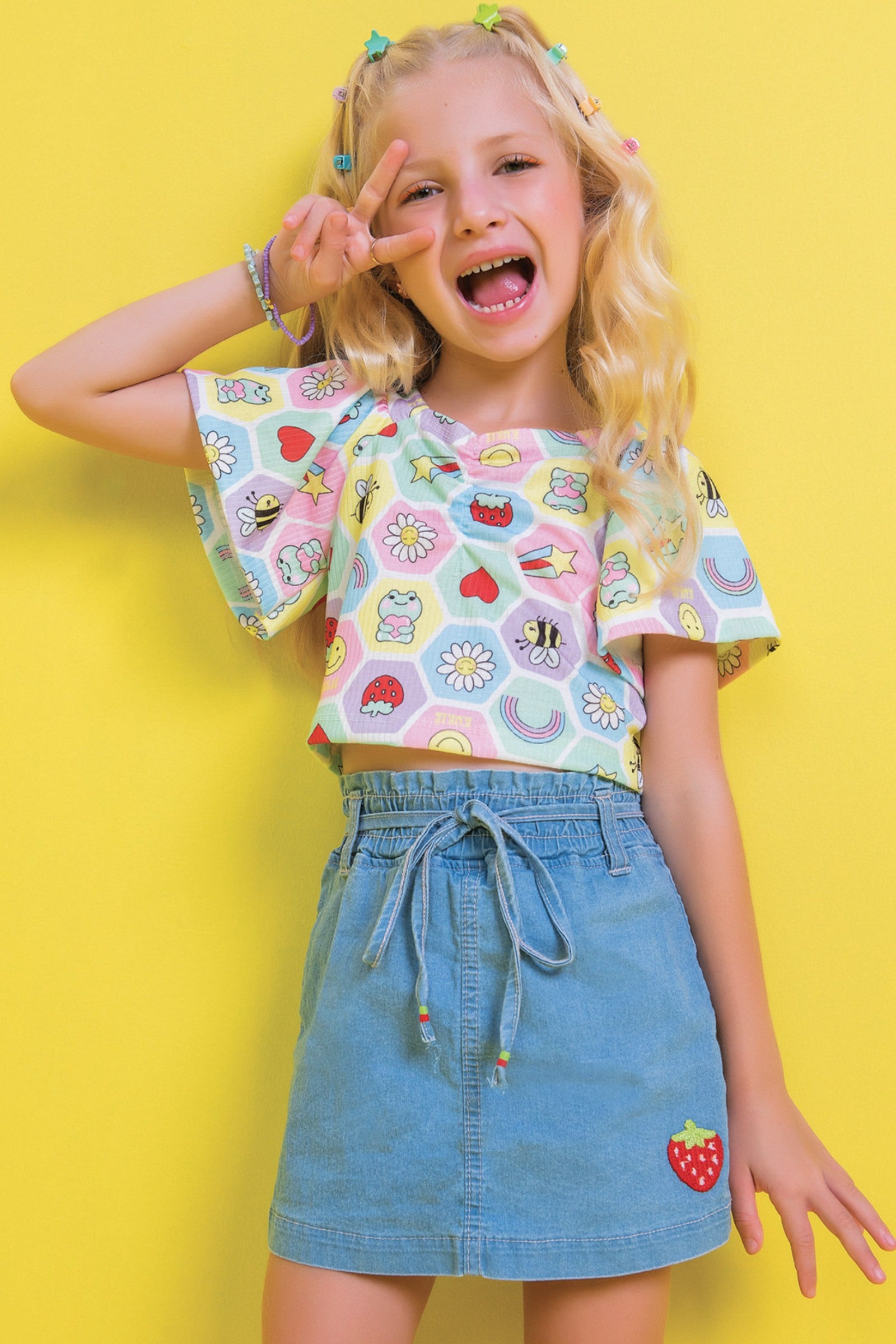 Conjunto Infantil Kukie Verão Com Shorts Saia e Blusa Diversão