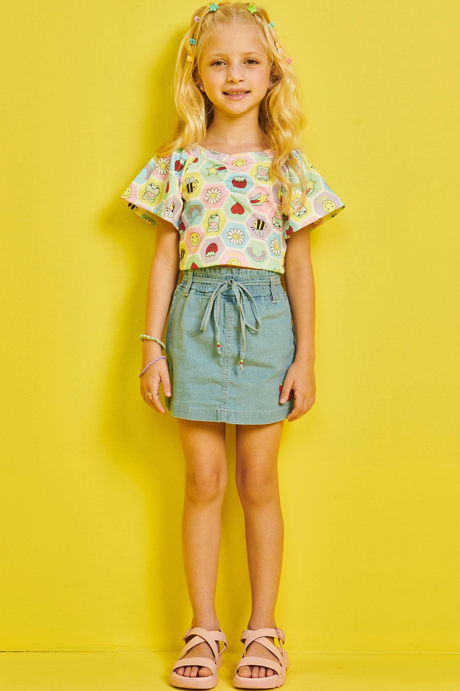Conjunto Infantil Kukie Verão Com Shorts Saia e Blusa Diversão