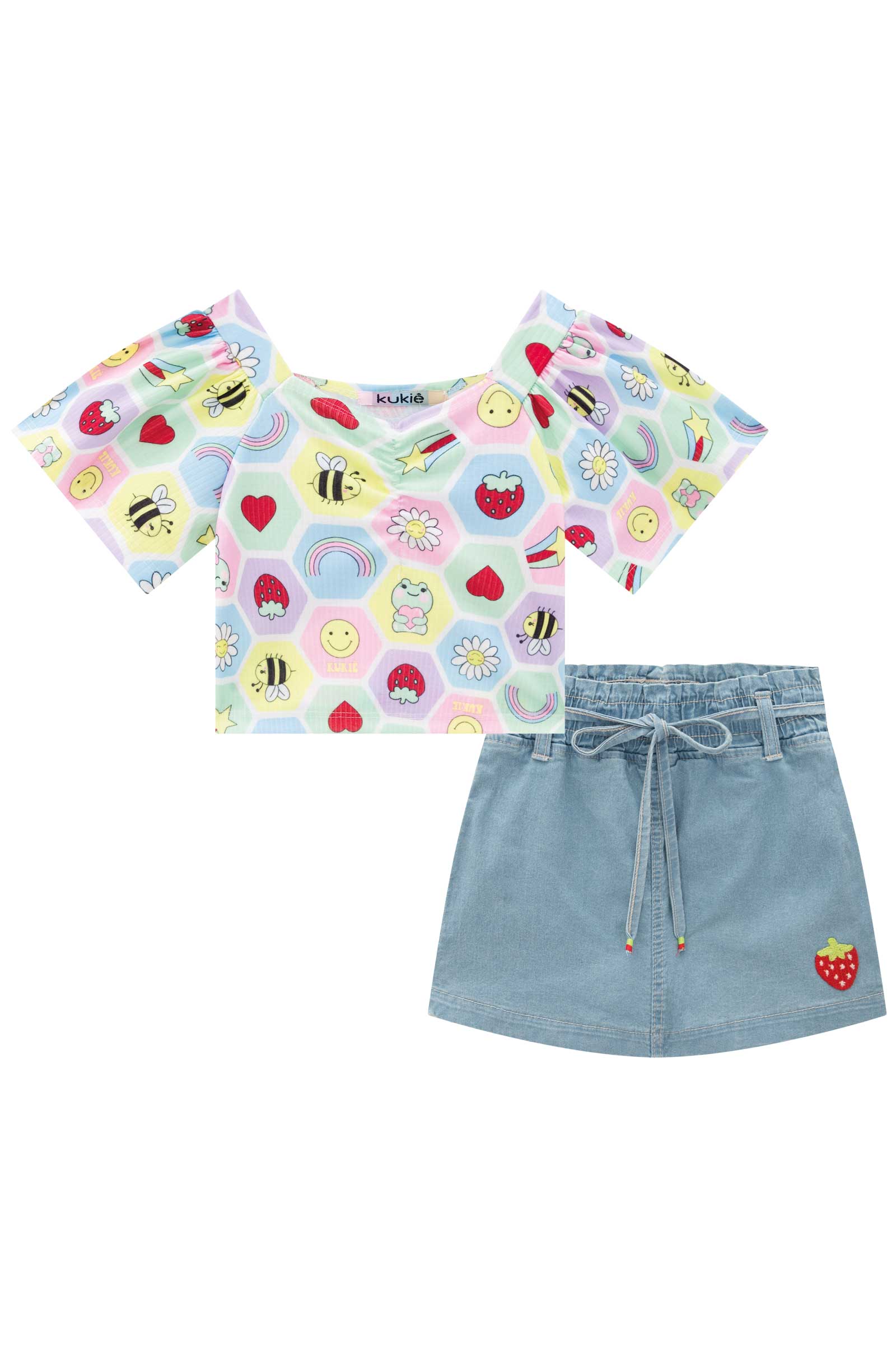 Conjunto Infantil Kukie Verão Com Shorts Saia e Blusa Diversão