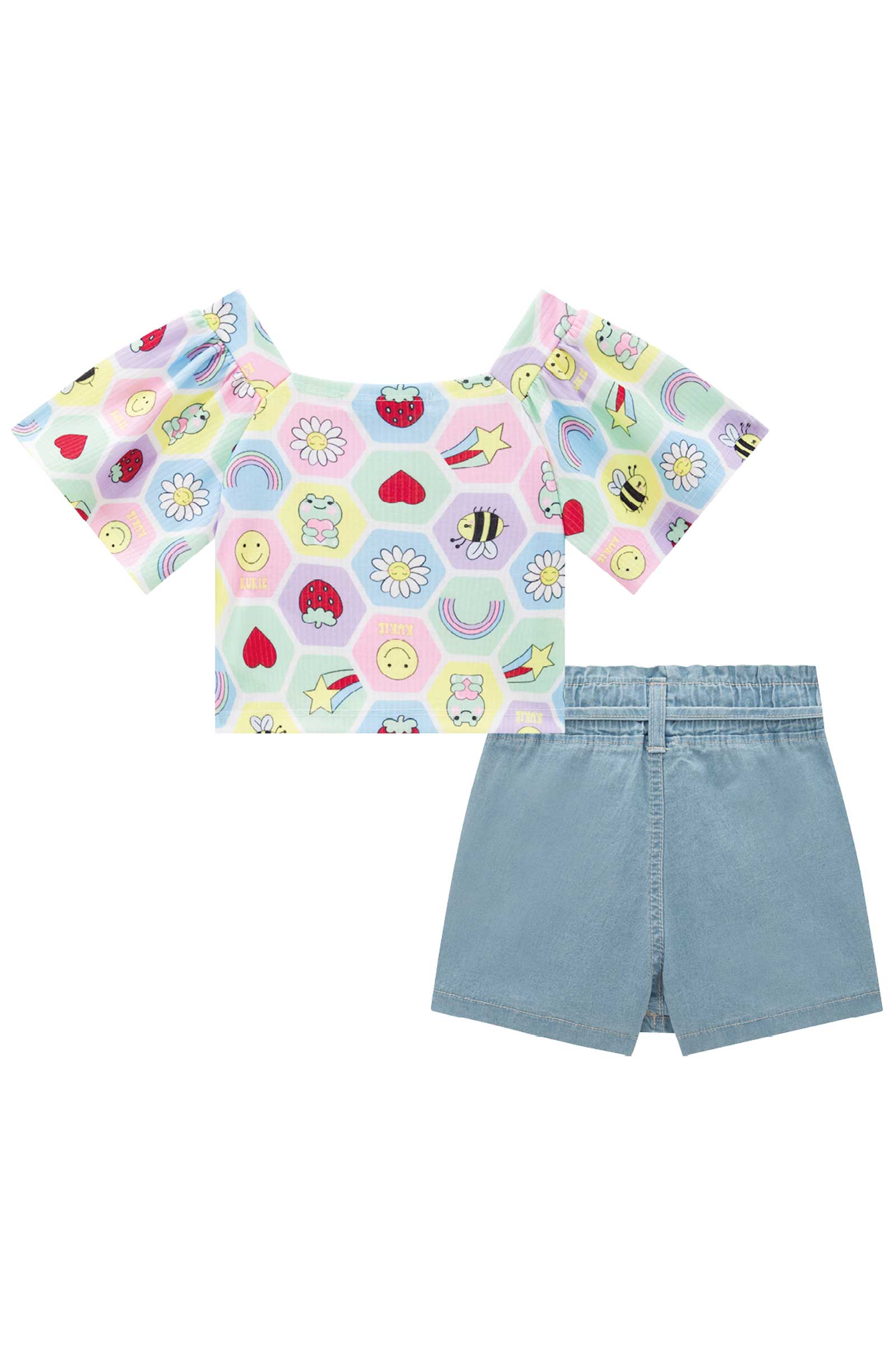 Conjunto Infantil Kukie Verão Com Shorts Saia e Blusa Diversão