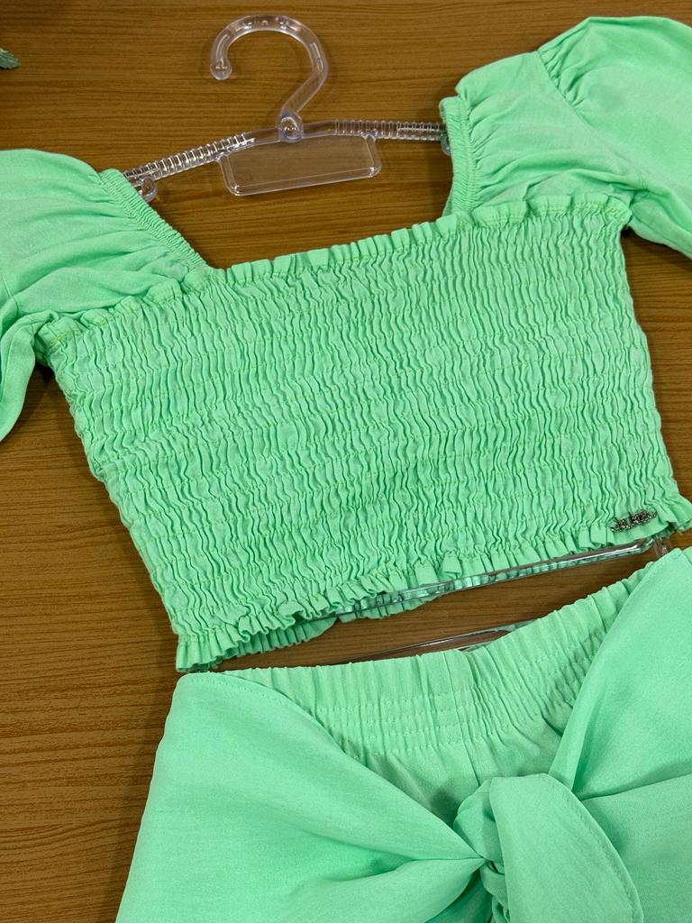 Conjunto Infantil Kukie Verão Com Shorts e Blusa Verde