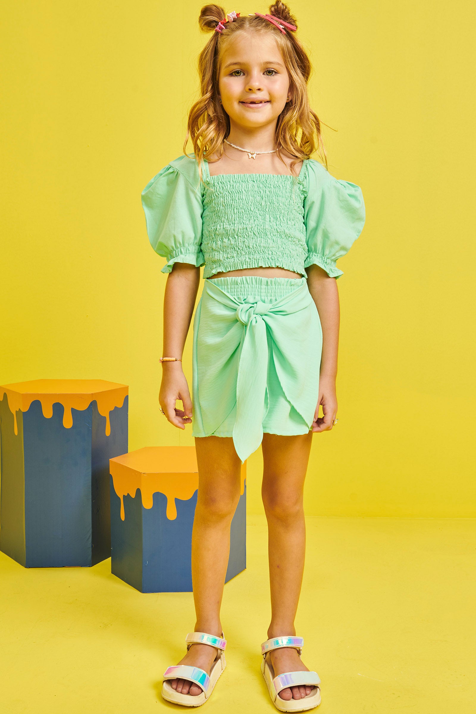 Conjunto Infantil Kukie Verão Com Shorts e Blusa Verde