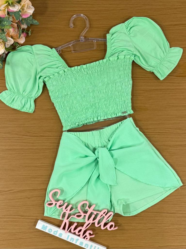 Conjunto Infantil Kukie Verão Com Shorts e Blusa Verde