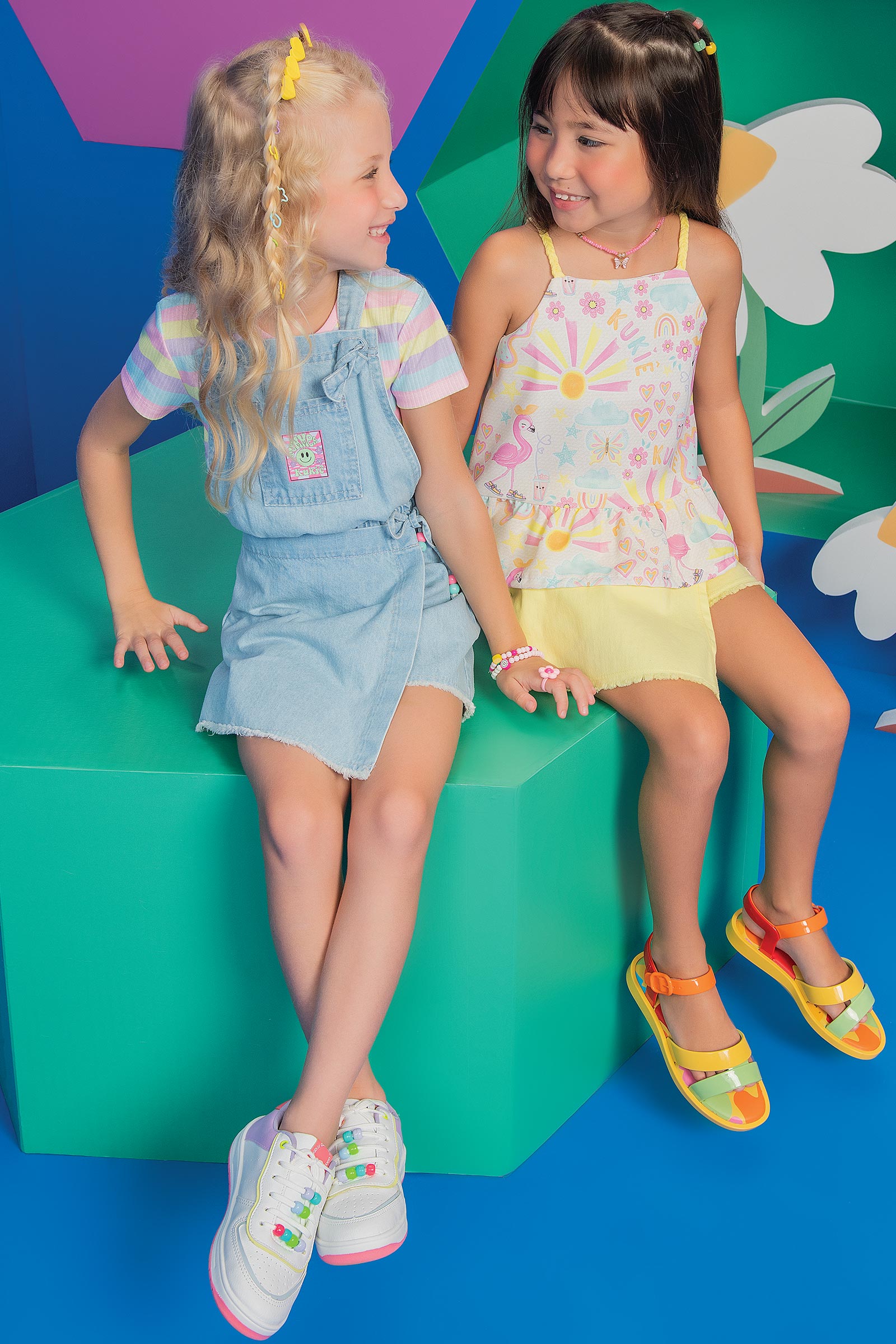 Conjunto Infantil Kukie Verão Com Shorts Saia e Blusa Flamingo