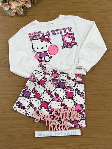 Conjunto Infantil Momi Inverno com Saia e Casaco Branco Hello Kitty