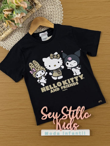 Blusa Infantil Momi Inverno Manga Curta Preta Hello Kitty Amigos