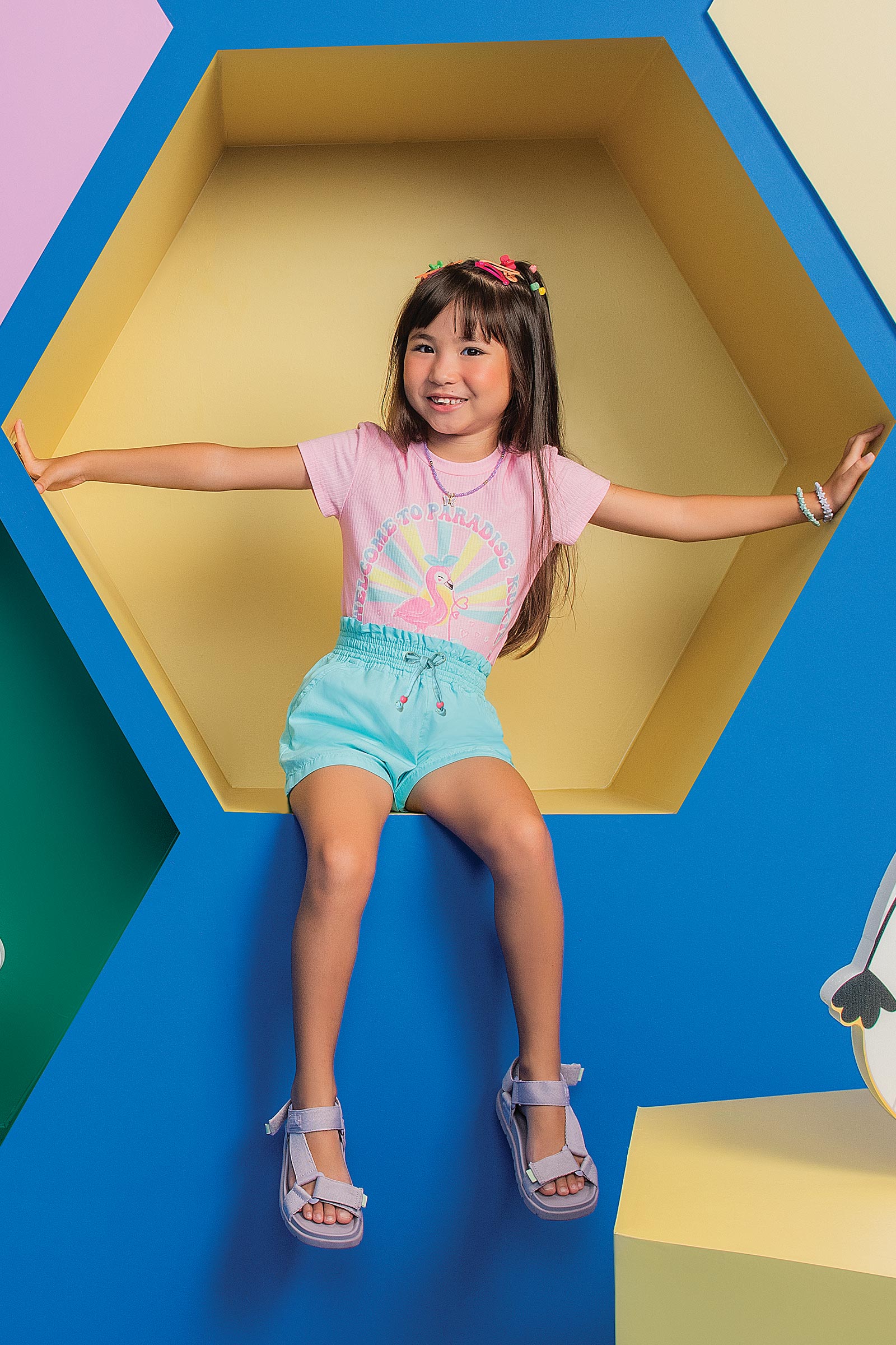 Conjunto Infantil Kukie Verão Com Shorts e Blusa Flamingo