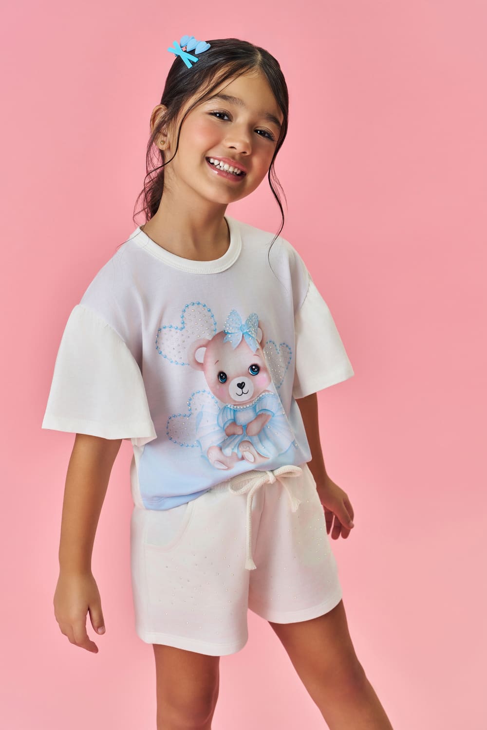 Shorts Infantil Cinti Verão Branco com Strass