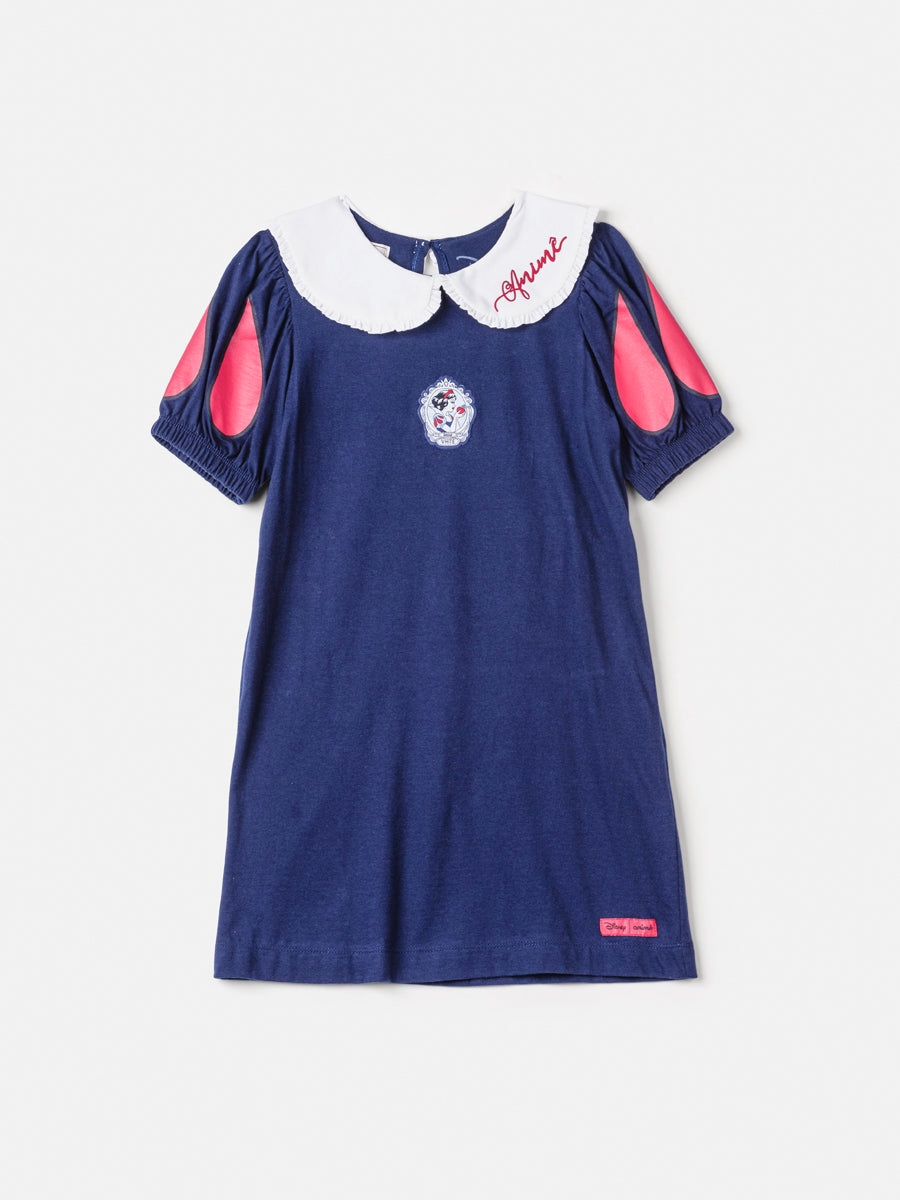 Vestido infantil Animê Manga Curta Azul Marinho Branca de Neve Disney