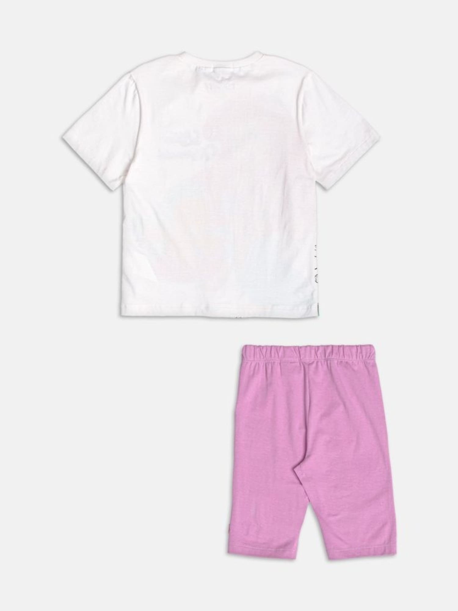Conjunto Infantil Momi Verão com Shorts Ciclista Lilás e Blusa Branca Ariel Disney