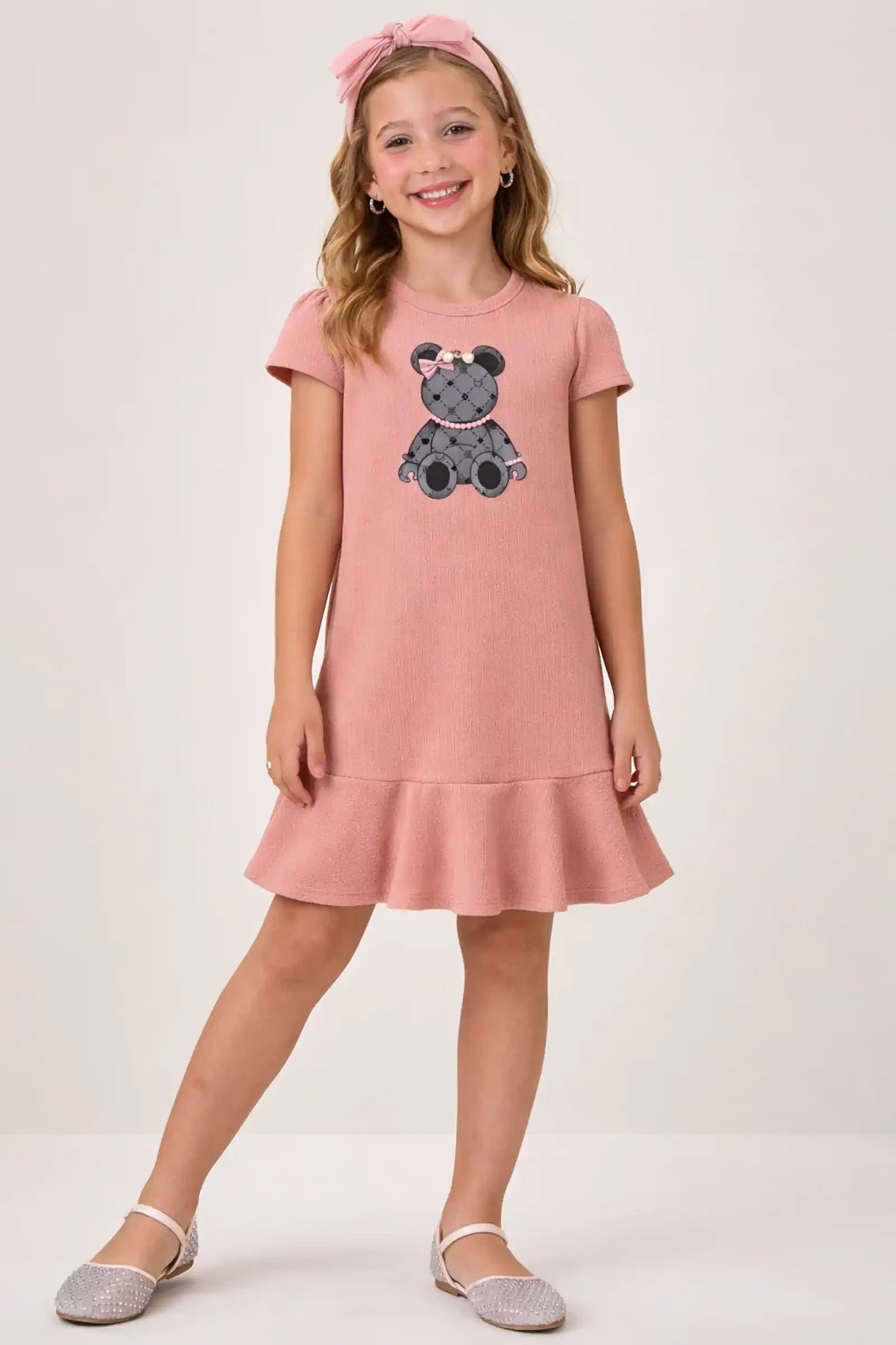 Vestido Infantil Kukiê Rosa Ursinha