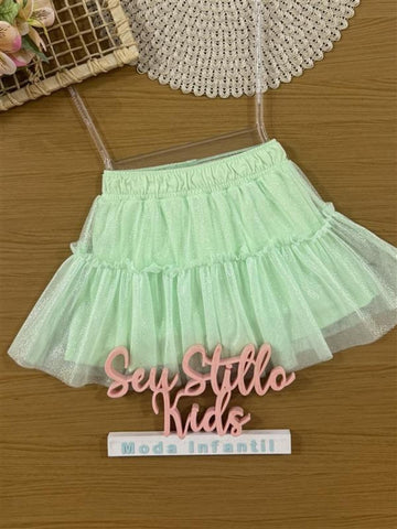 Saia Infantil Cinti Verão Verde em Tule com Brilho