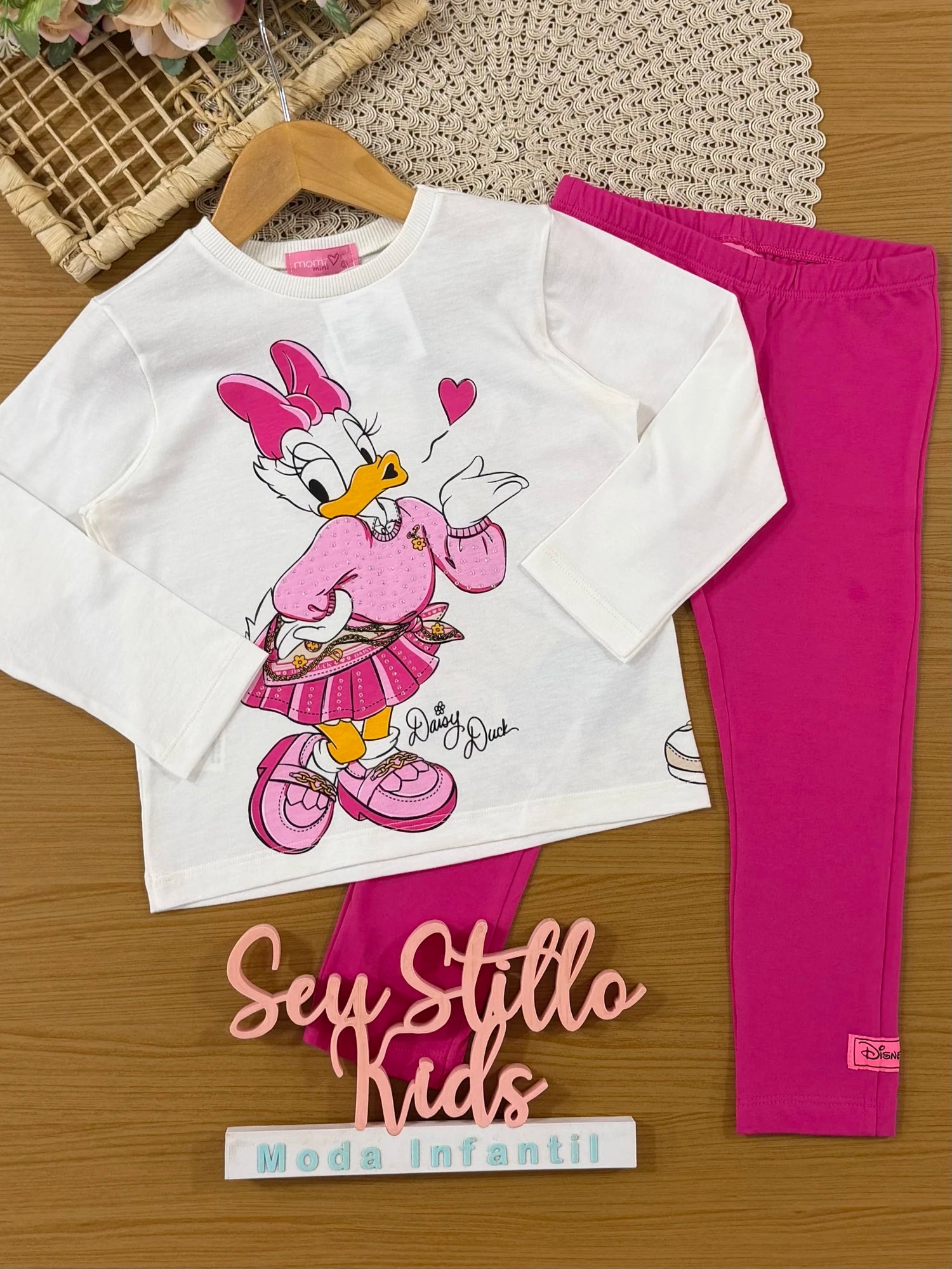 Conjunto Infantil Momi Inverno com Calça Legging Rosa e Blusa Manga Longa Daisy e Donald Love Disney