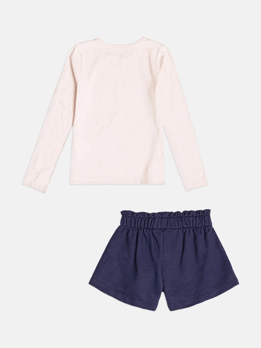 Conjunto Infantil Momi Inverno com Shorts e Blusa Manga Longa Bege Margarida e Donald Lovely