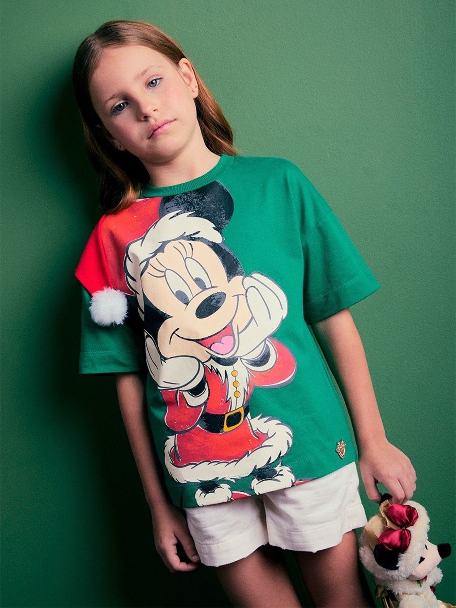 Blusa Infantil Animê Verão Verde Minnie Noel Disney