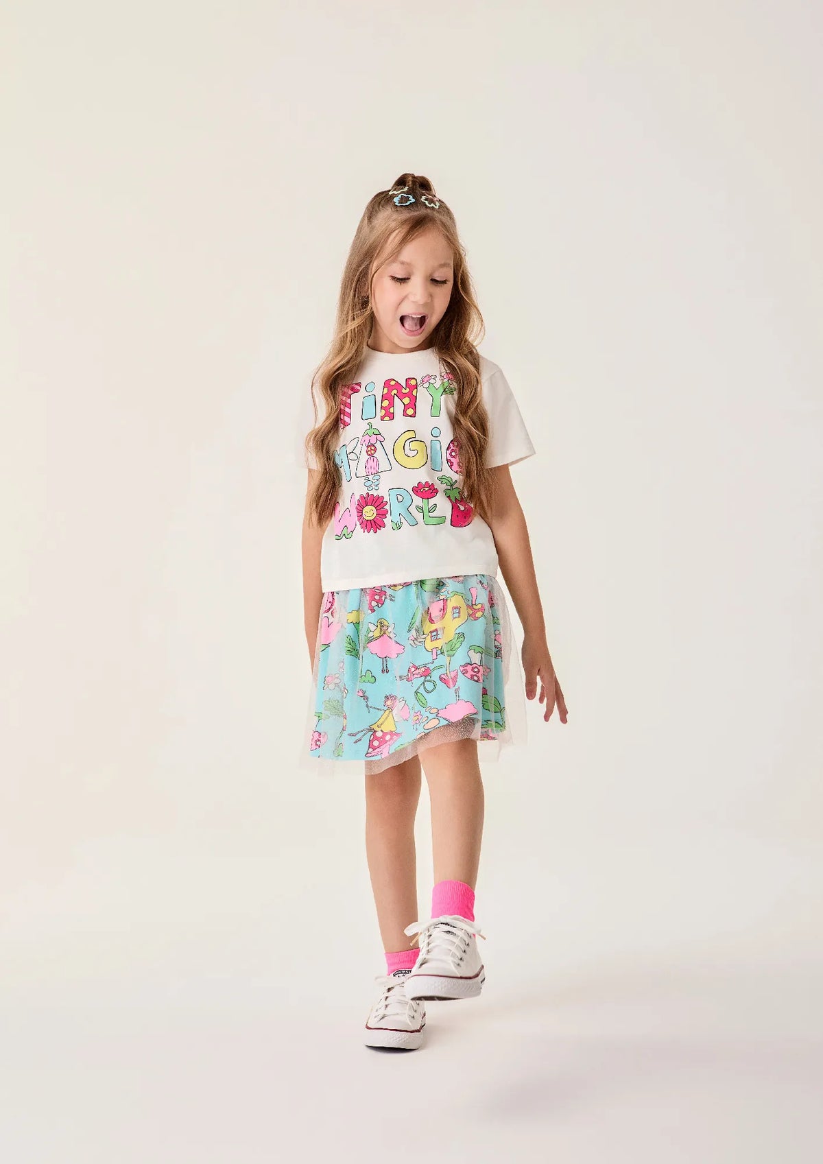 Conjunto Infantil Menina Bimbi Saia em Tule e Blusa Jardim das Fadas