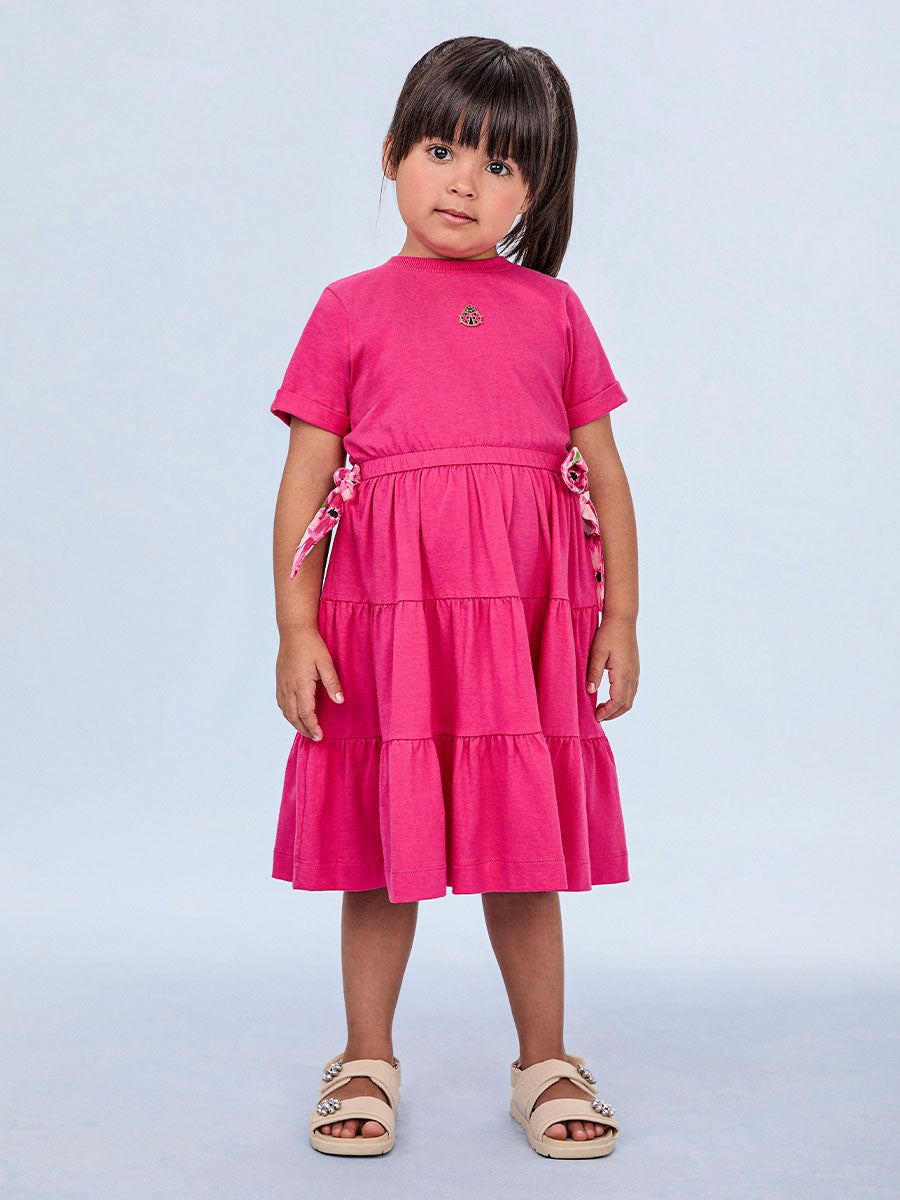 Vestido Infantil Animê Verão Rosa Joaninha