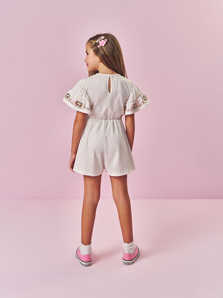 Macaquinho Infantil Cinti Verão Off White Oncinha Floral