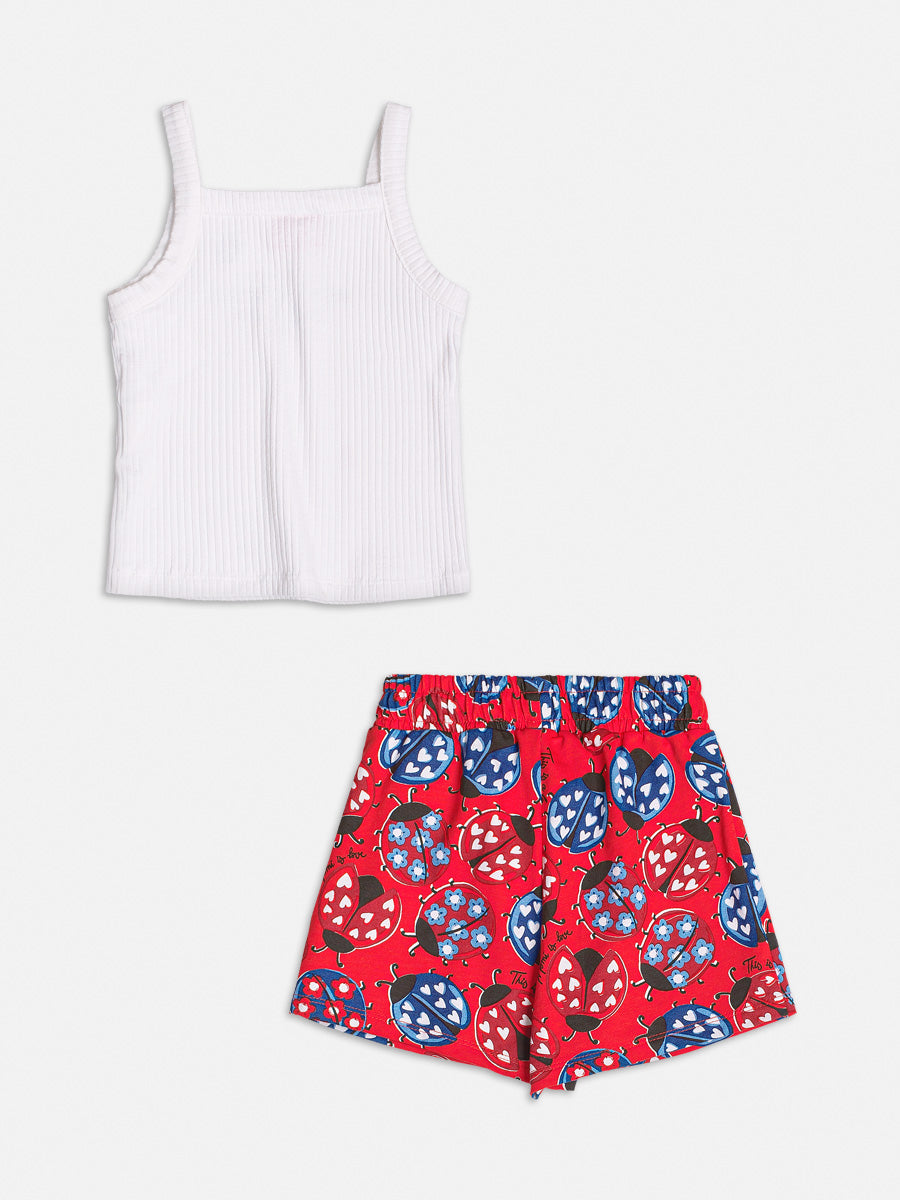 Conjunto Infantil Momi Verão Shorts Saia Joaninha e Regata